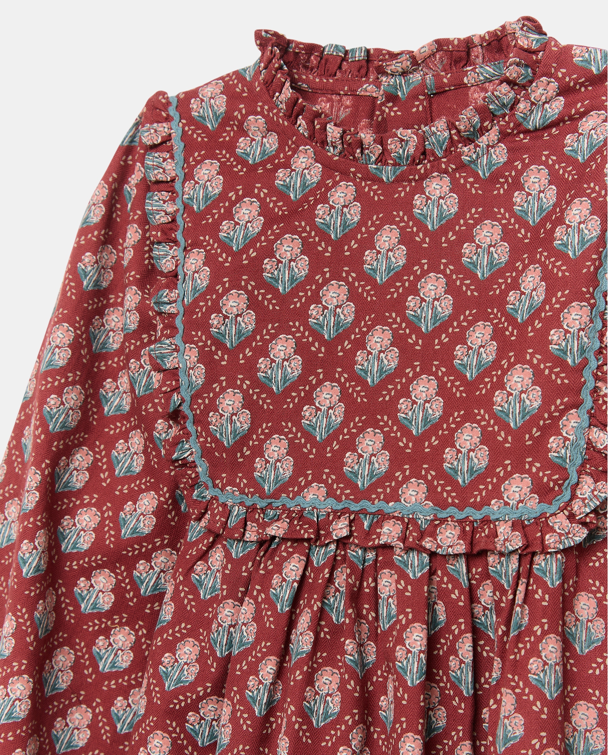 Vestido niña estampado con canesú 770 Terracota-3