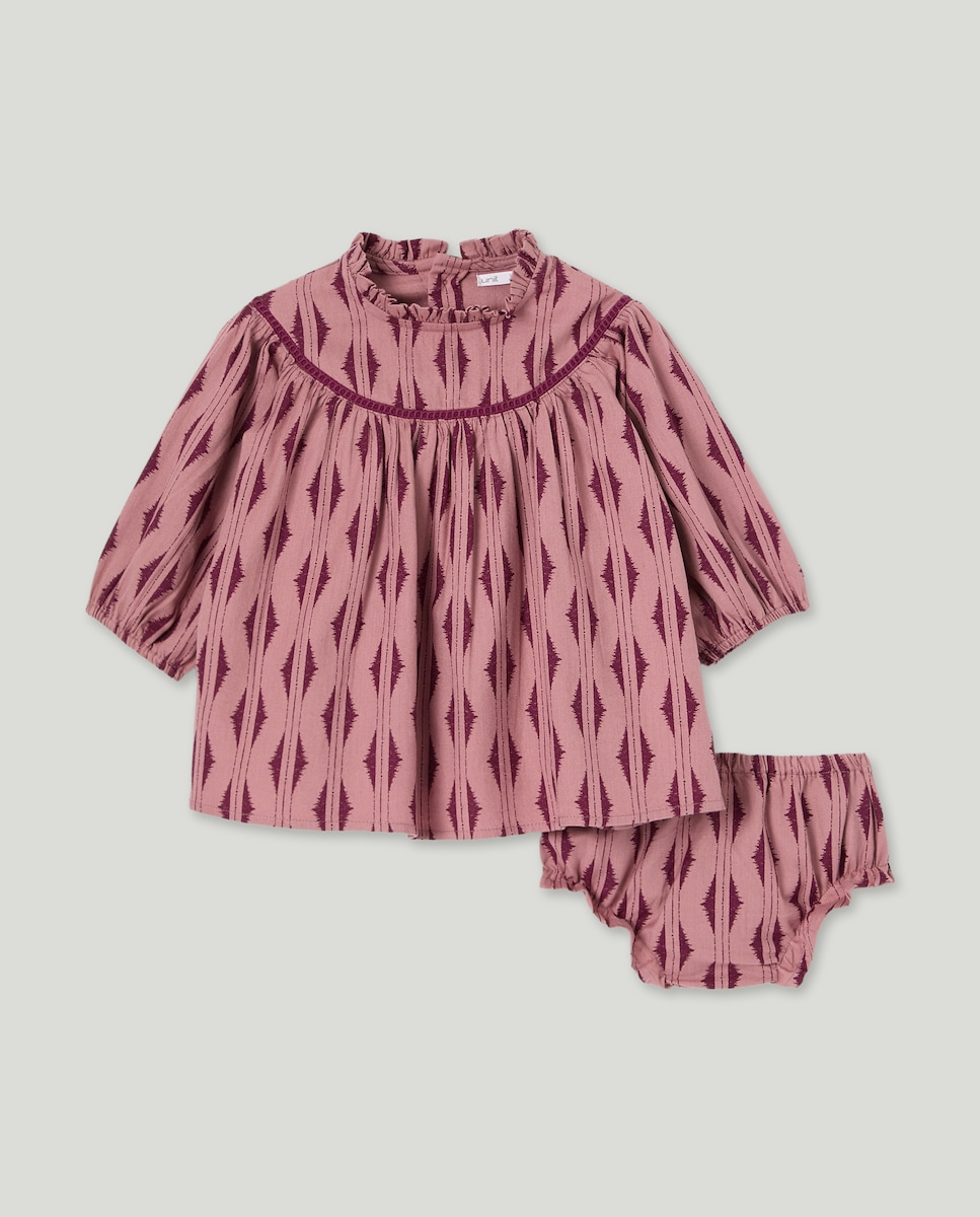Vestido bebé estampado con vainica Ciruela-1