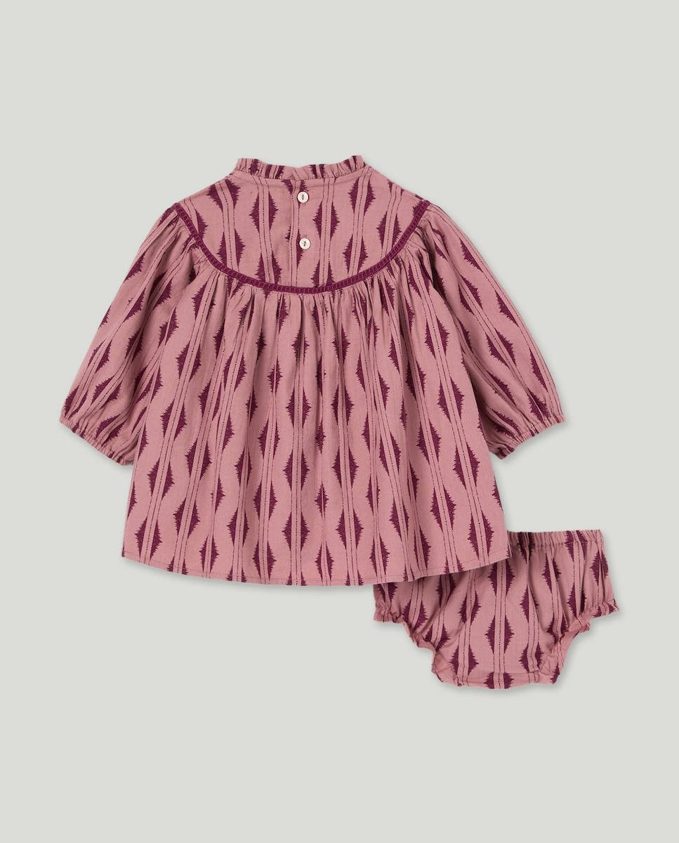 Vestido bebé estampado con vainica Ciruela-2