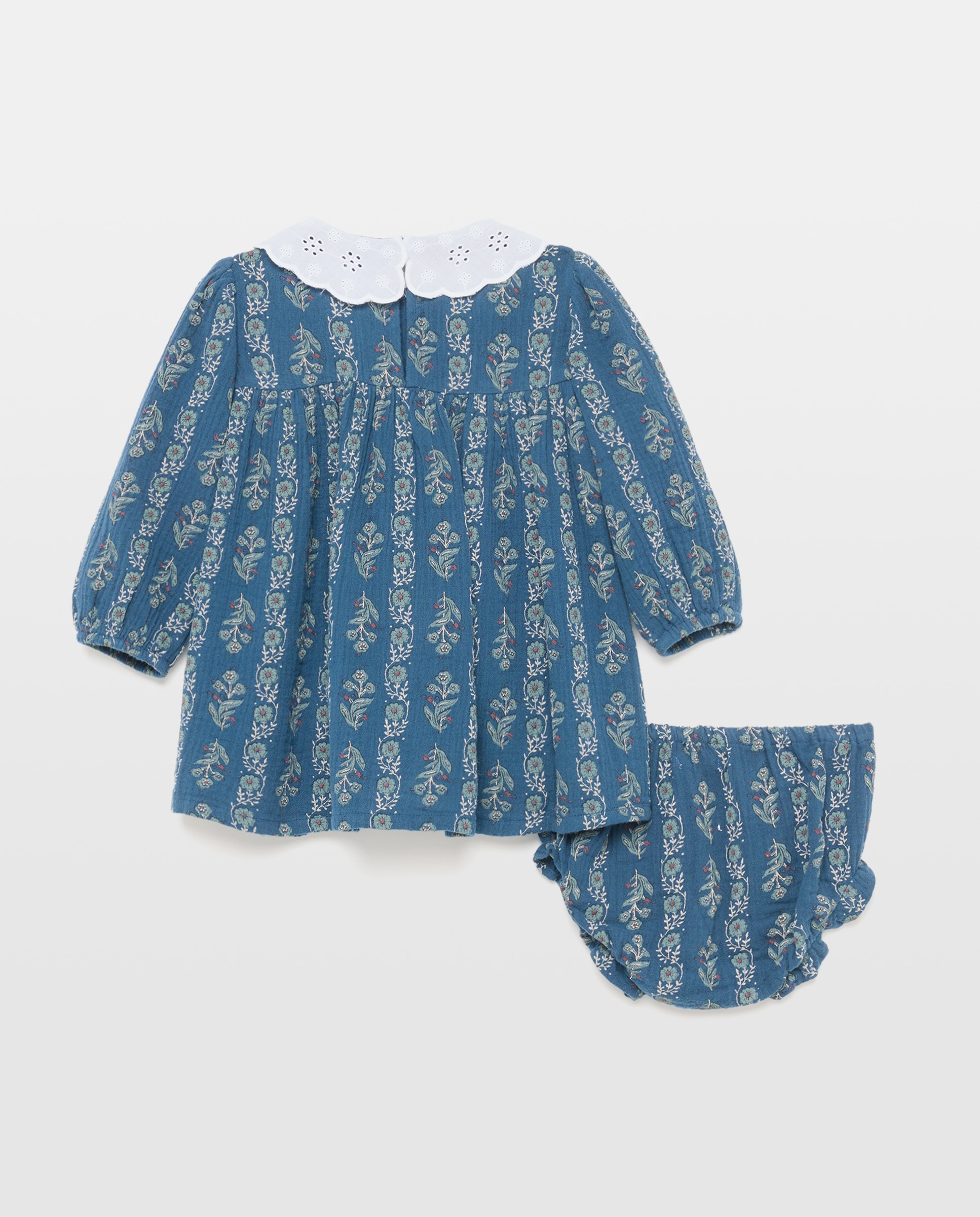 Vestido bebé niña con cuello troquelado 400 Azul-2
