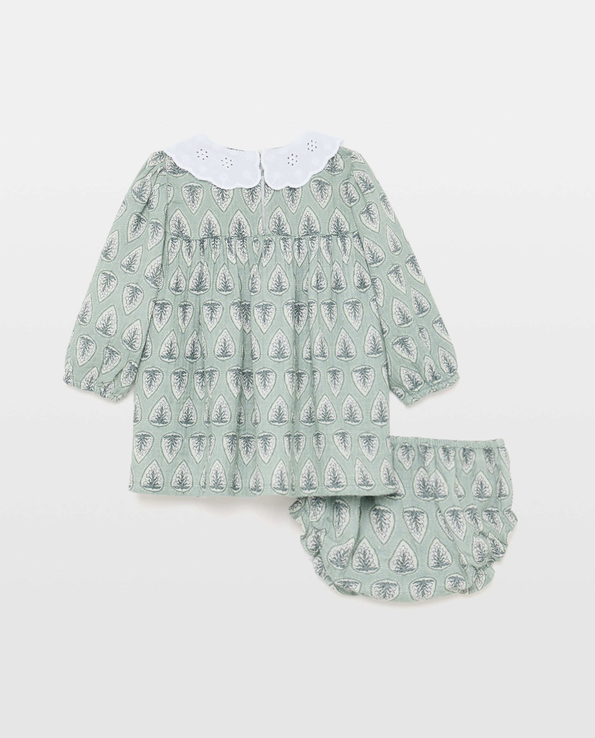 Vestido bebé niña con cuello troquelado 582 Verde agua-2