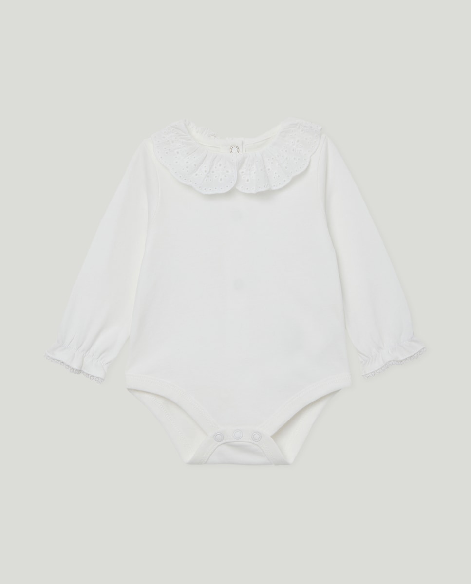 Body recién nacido cuello bordado flor Blanco roto-1
