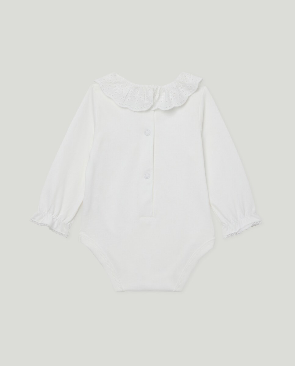 Body recién nacido cuello bordado flor Blanco roto-2