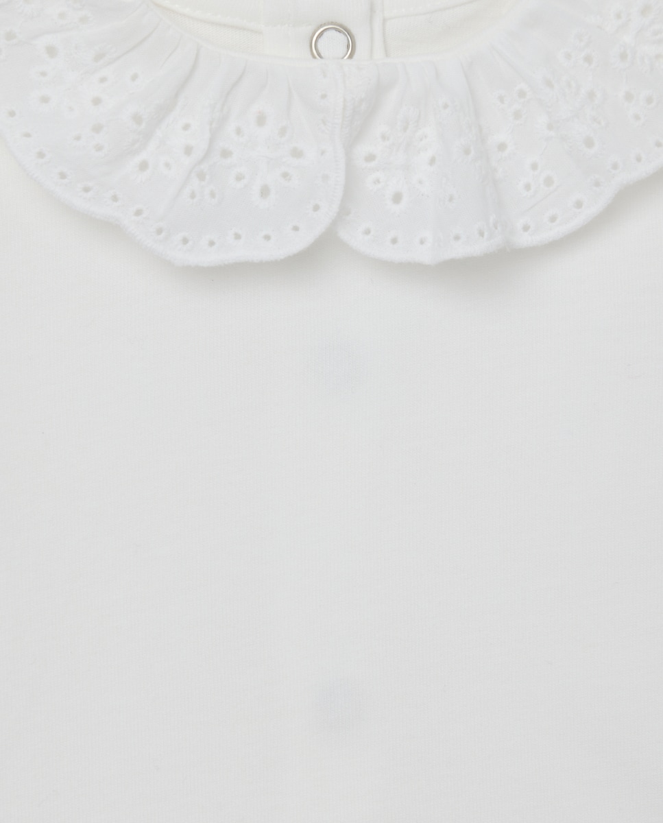 Body recién nacido cuello bordado flor Blanco roto-3