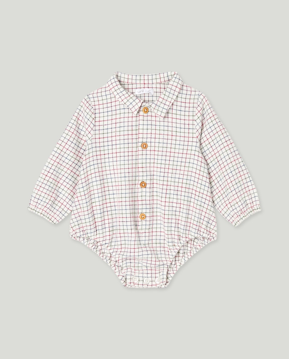 Ranita recién nacido cuello y cuadros Blanco roto-1