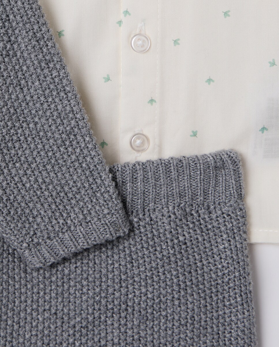 Conjunto recién nacido tres piezas tricot Plata vieja-3