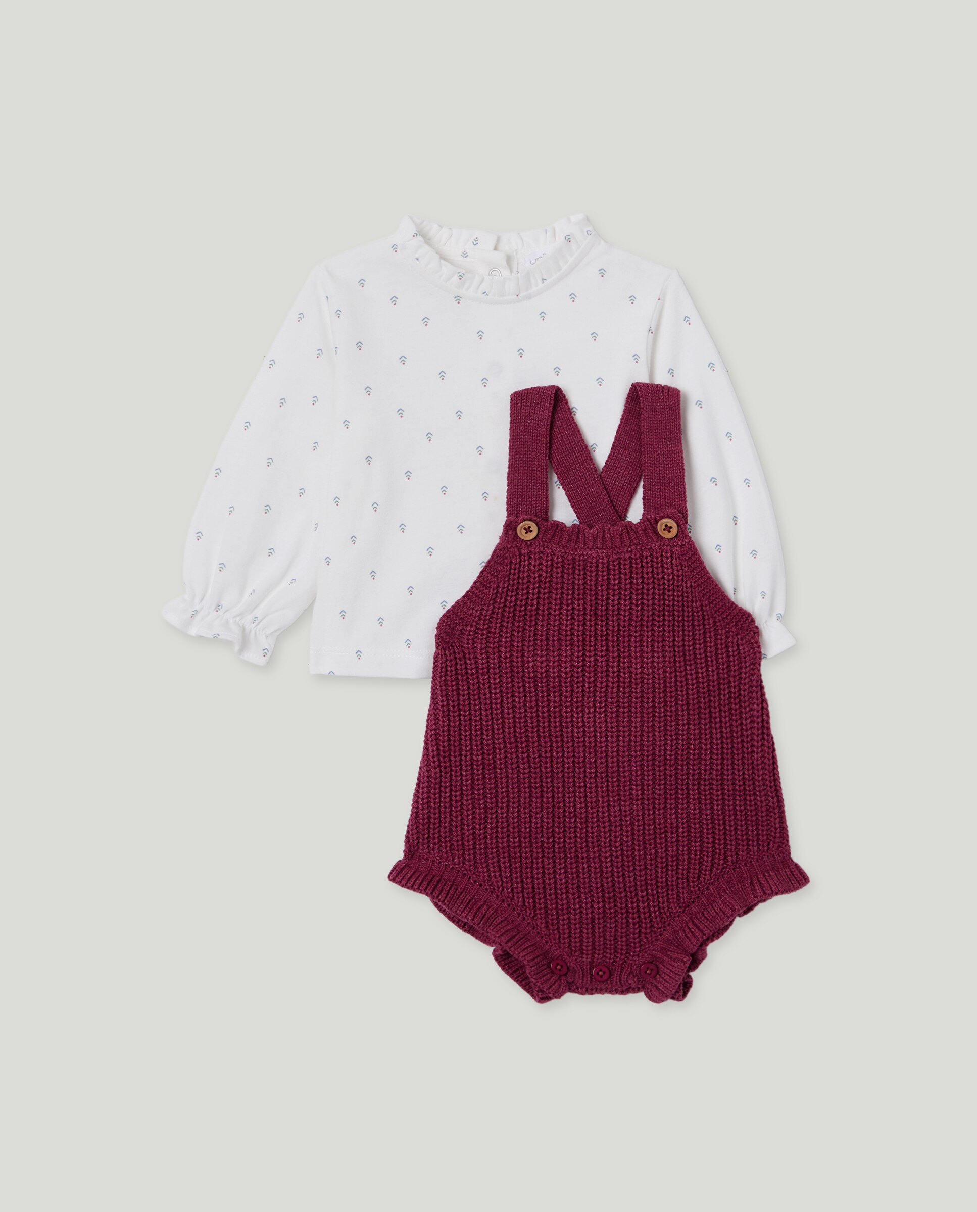 Conjunto recién nacido tricot corto Ciruela-1