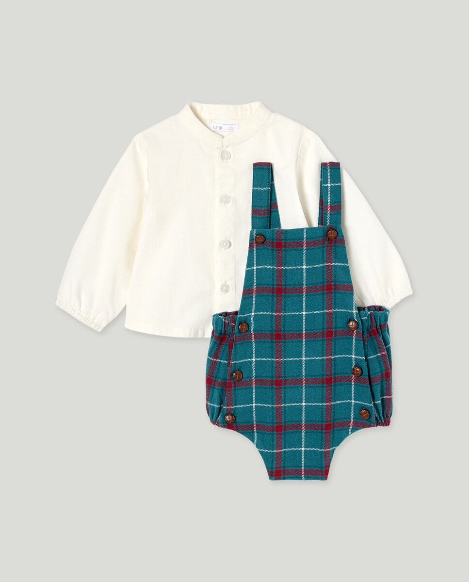 Conjunto recién nacido pana y cuadros navidad Verde-1