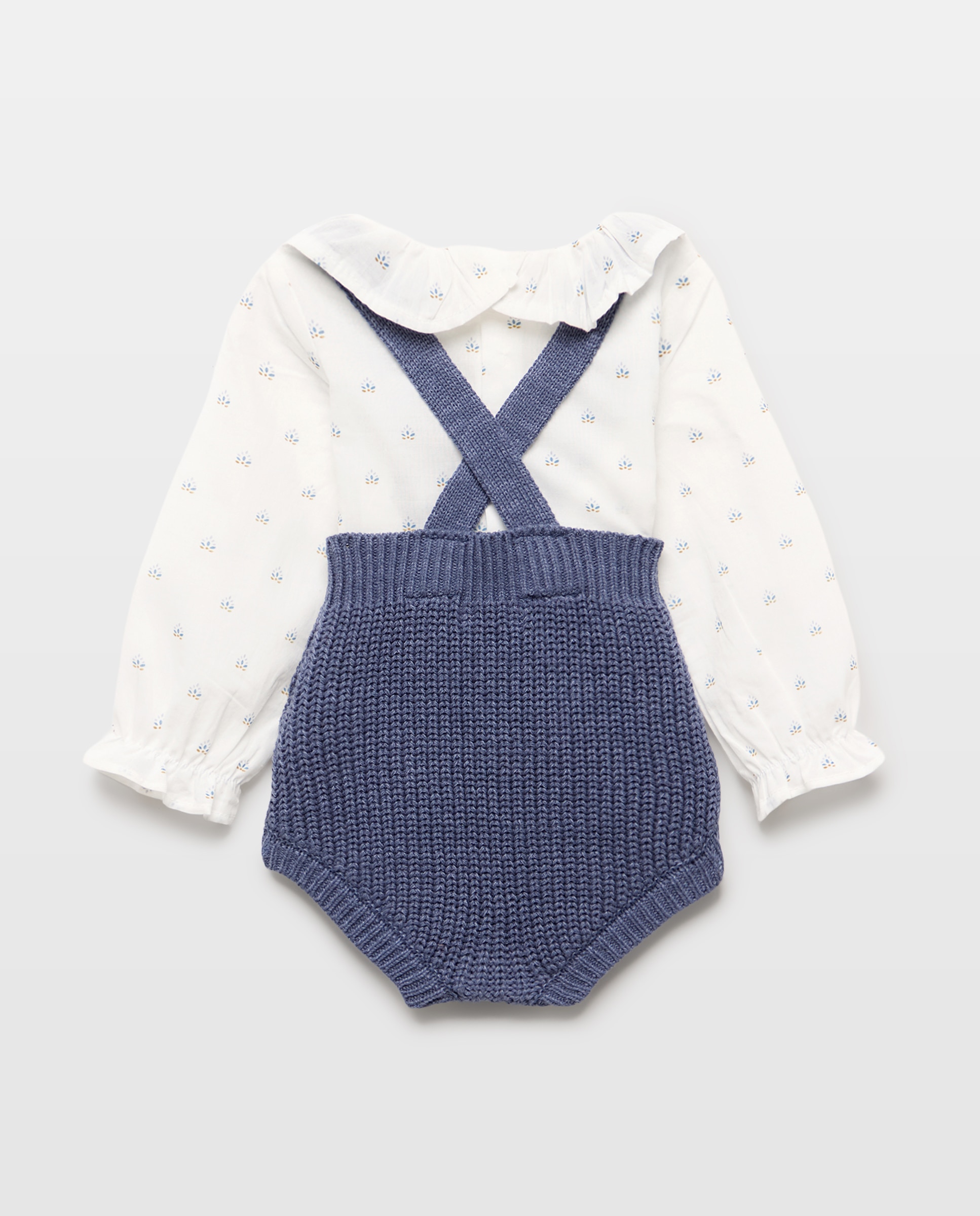 Conjunto de recién nacido tricot y voile 400 Azul-2