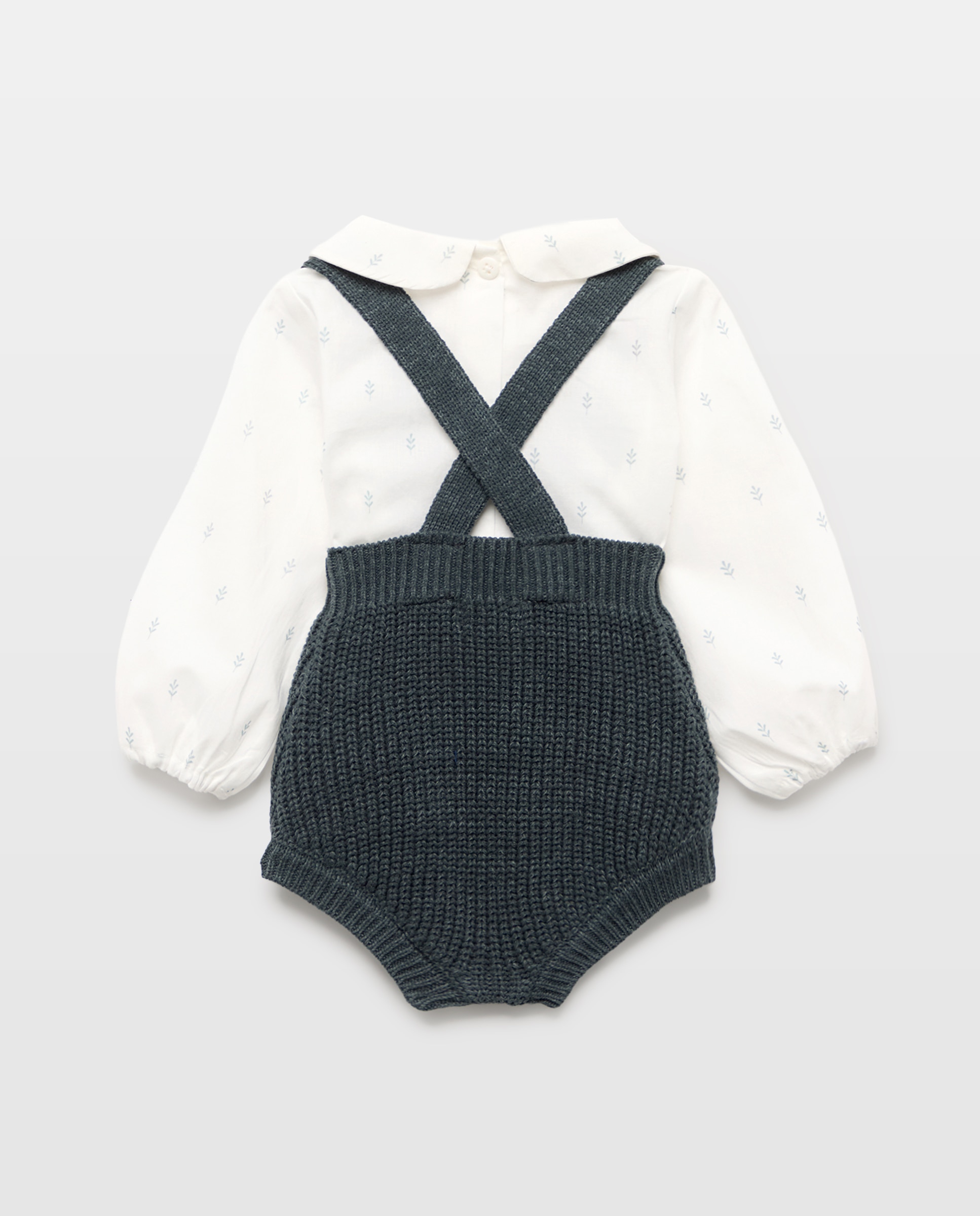 Conjunto de recién nacido tricot y voile 530 Verde oscuro-2