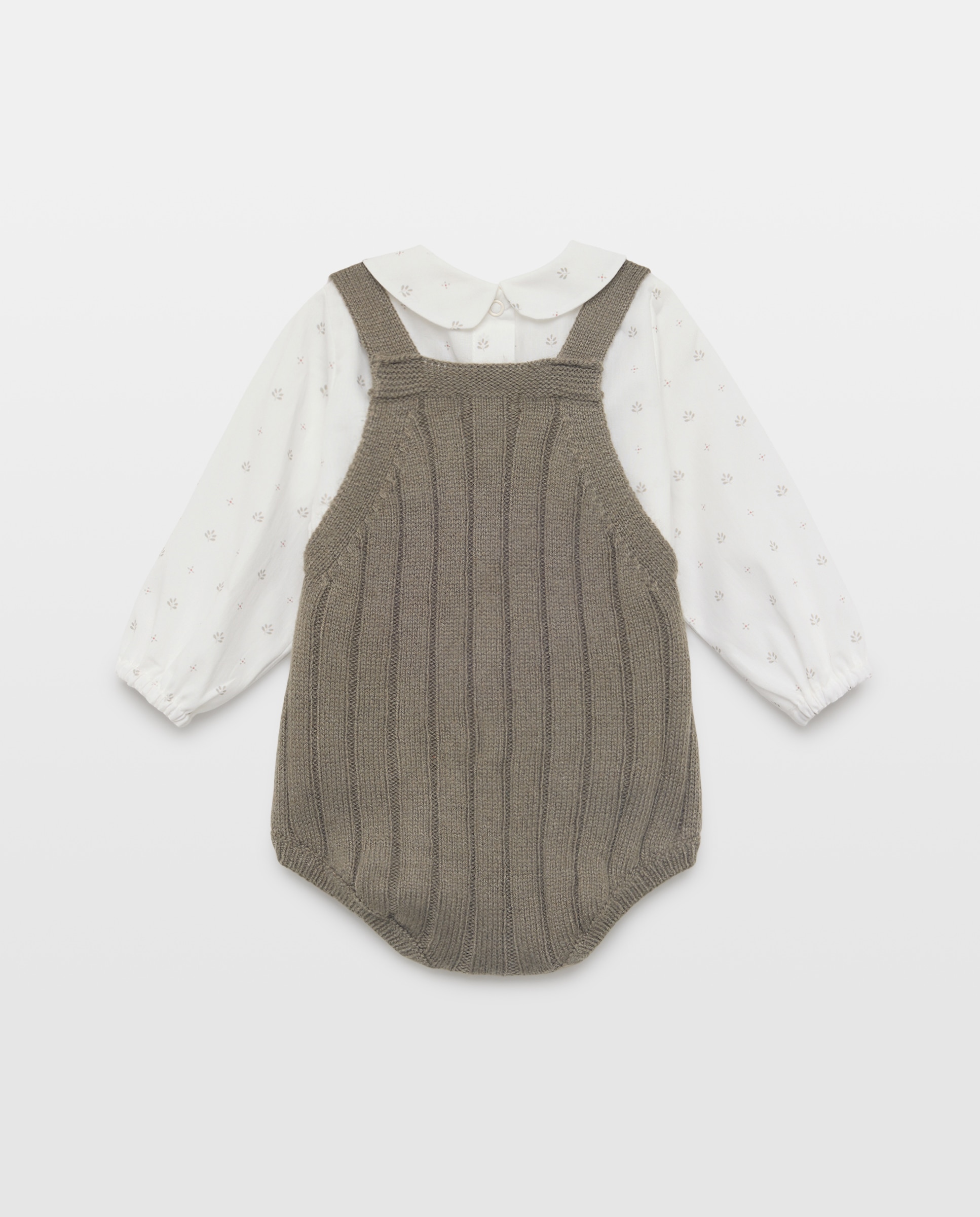 Conjunto de recién nacido tricot corto canalé 520 Kaki-2