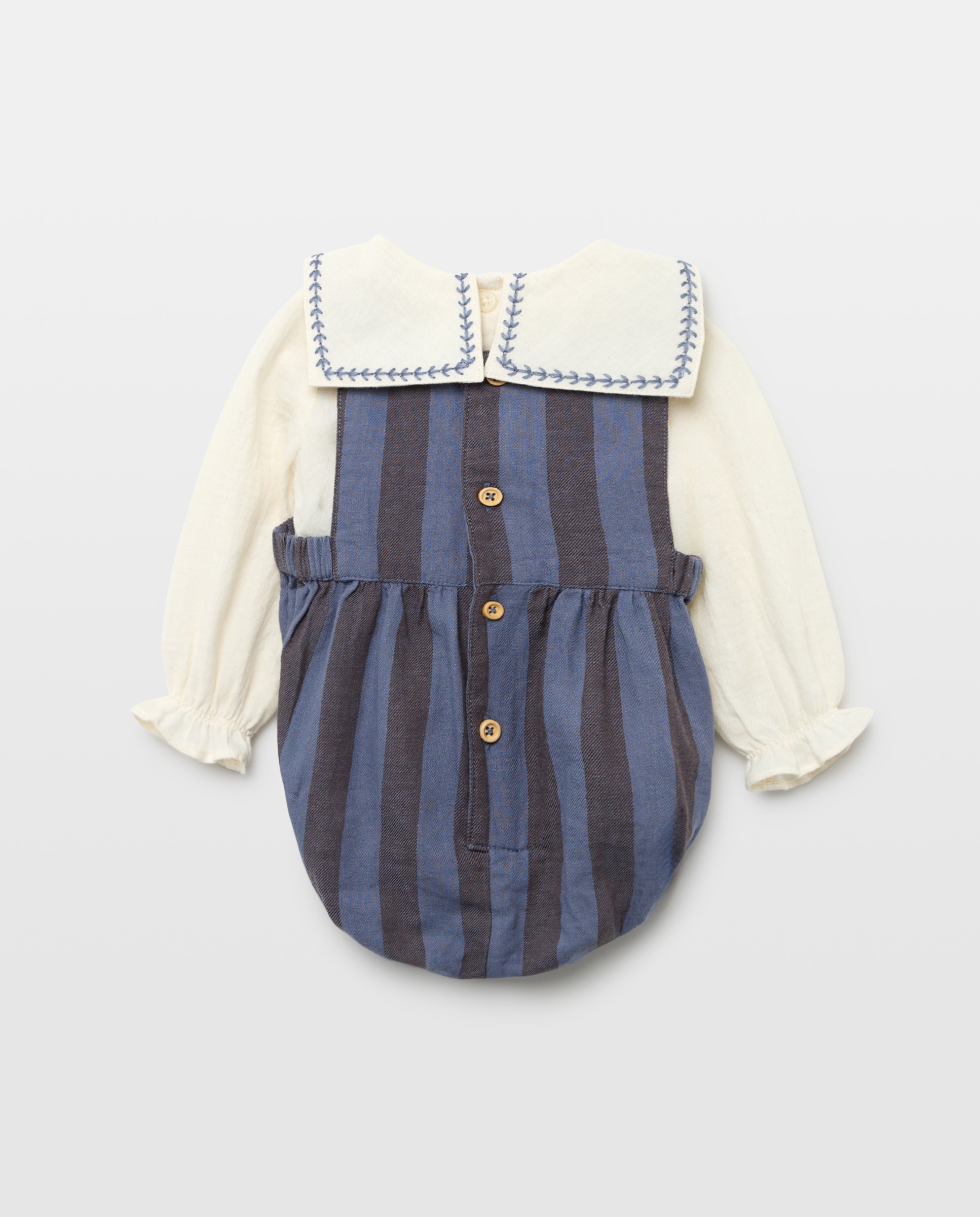 Conjunto de recién nacido villela rayas y cuello Indigo-2