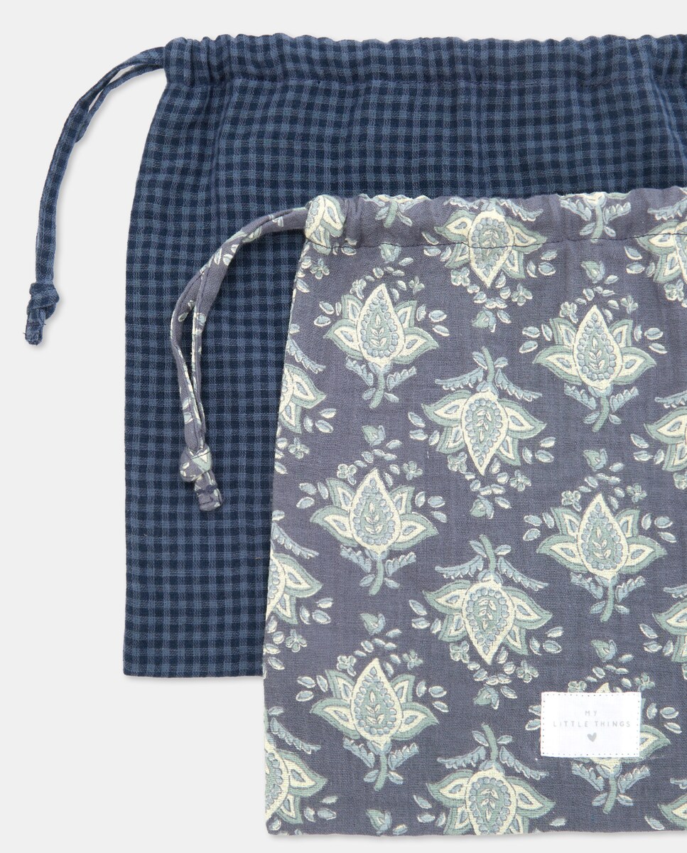 Pack recién nacido dos saquitos guardamudas flores 430 Azul oscuro-3