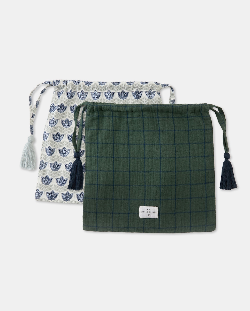 Pack recién nacido dos saquitos guardamudas flores Verde-1