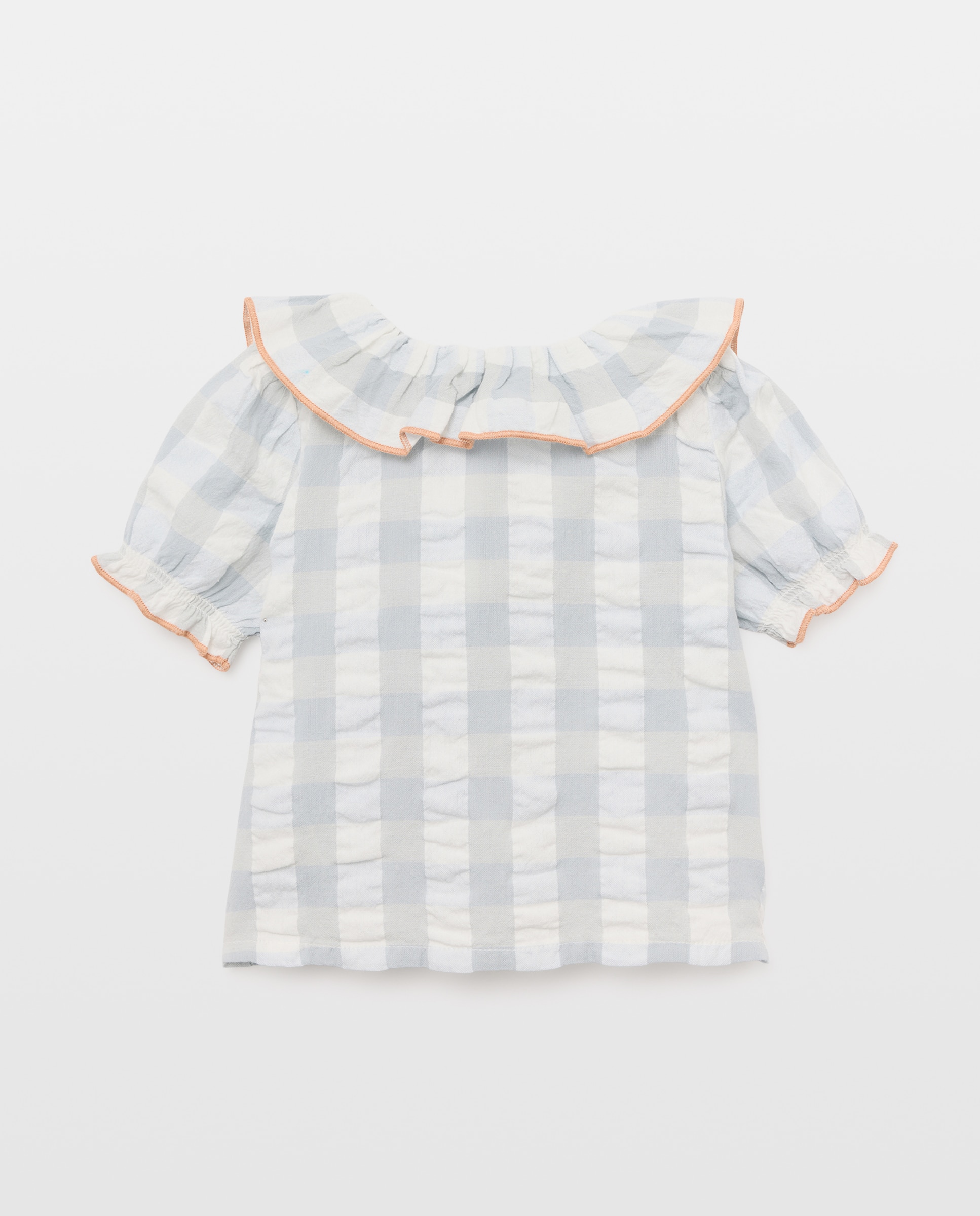 Blusa bebé niña con cuello y cuadros vichy Hielo-2