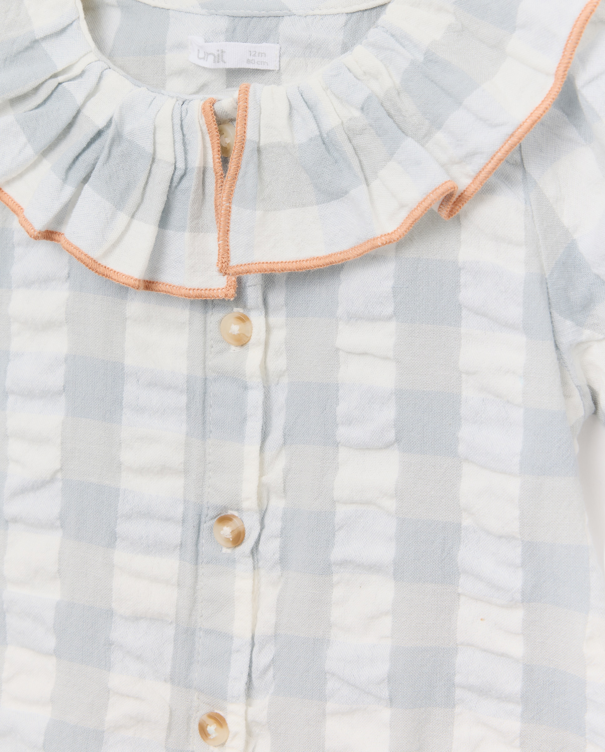Blusa bebé niña con cuello y cuadros vichy Hielo-3