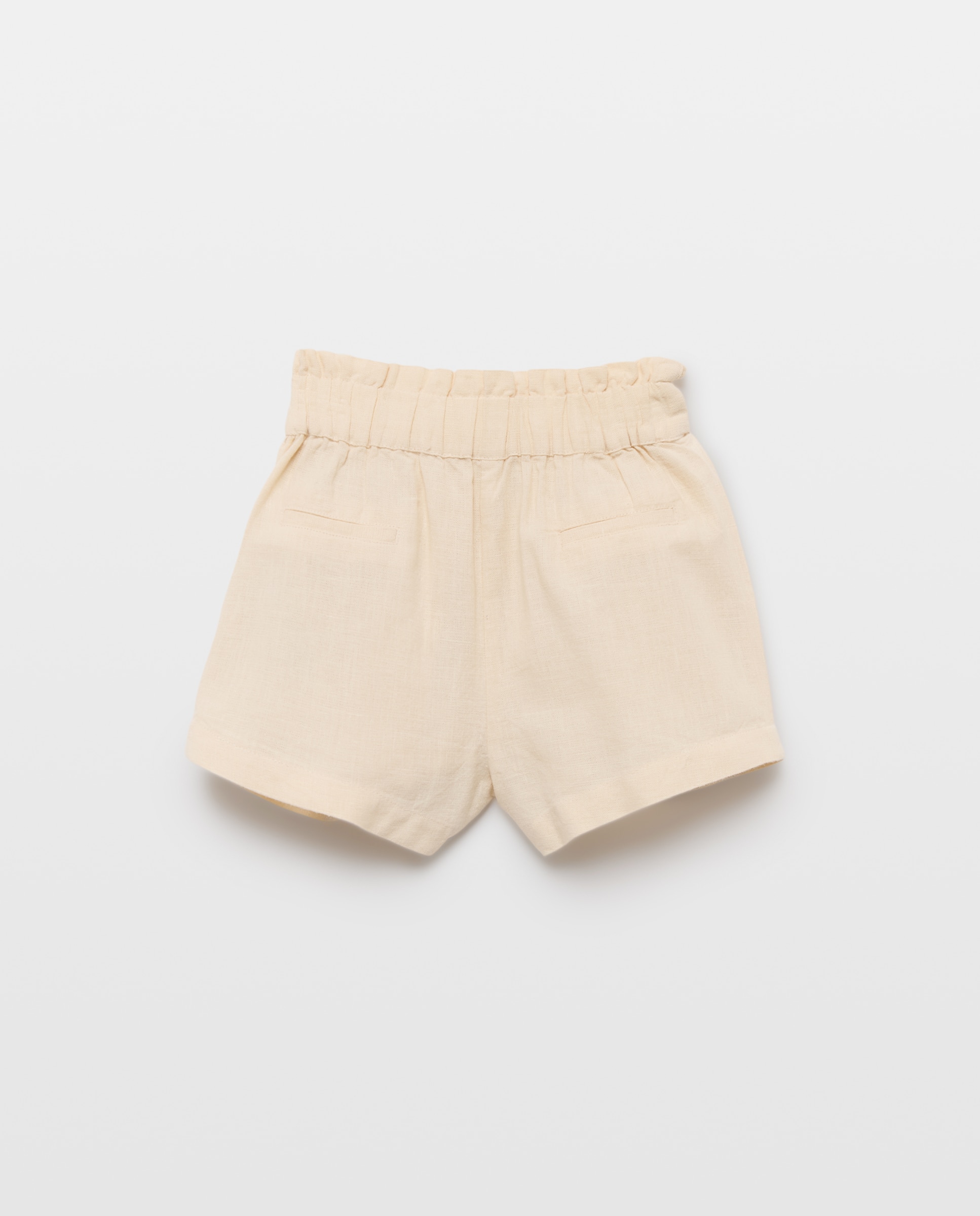 Short bebé niña con lazo de lino Tostado-2