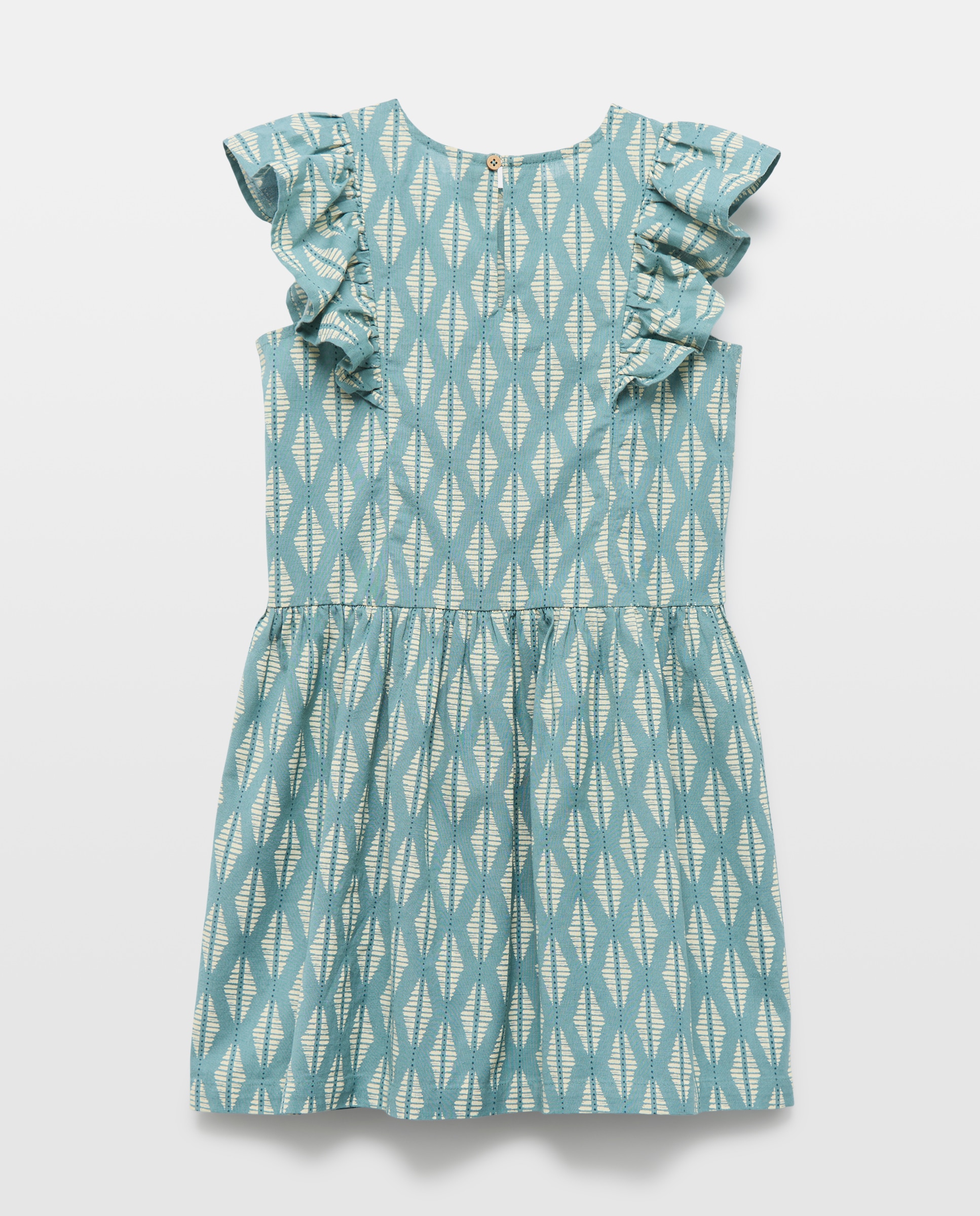 Vestido niña de rayas de lino Verde Pato-2
