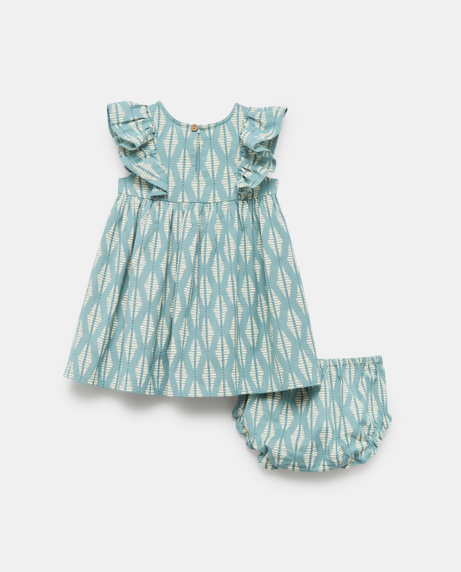 Vestido bebé niña  de rayas de lino Verde Pato-2