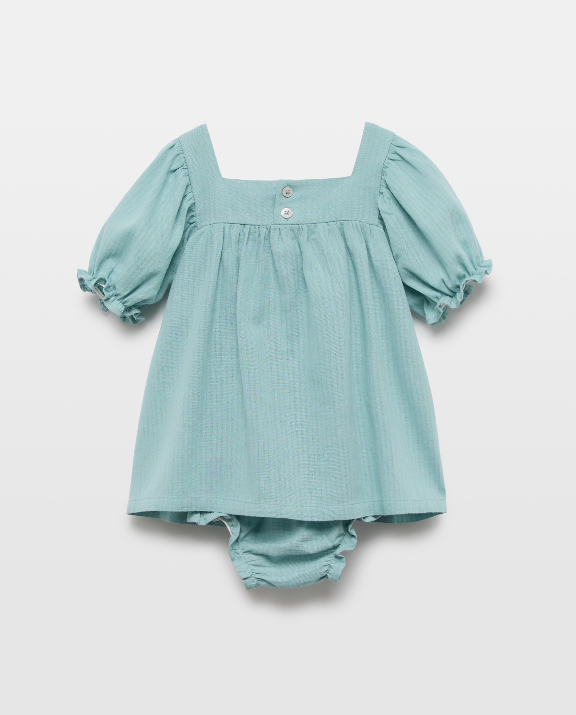 Vestido bebé niña de gasa con bordados Verde Pato-2