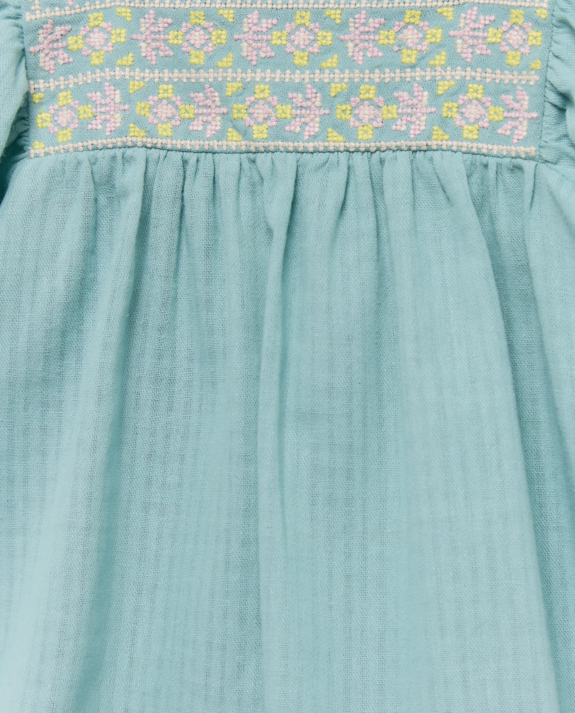 Vestido bebé niña de gasa con bordados Verde Pato-4