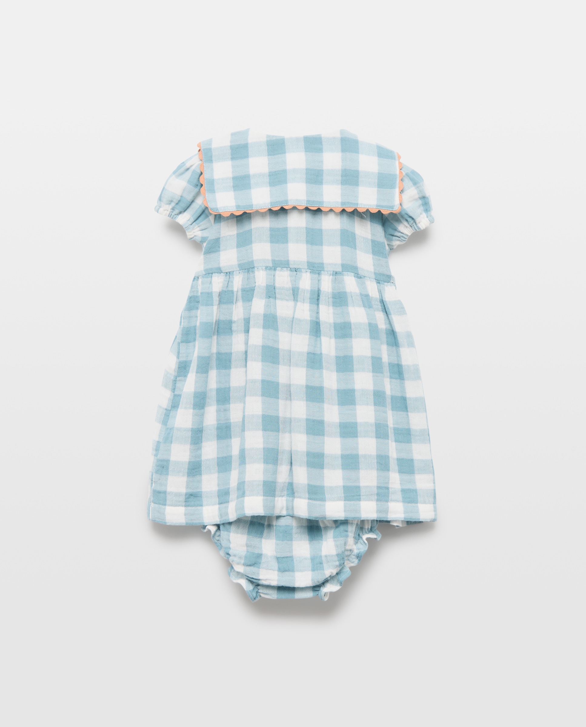 Vestido bebé niña de gasa de cuadros vichy Azul pálido-2