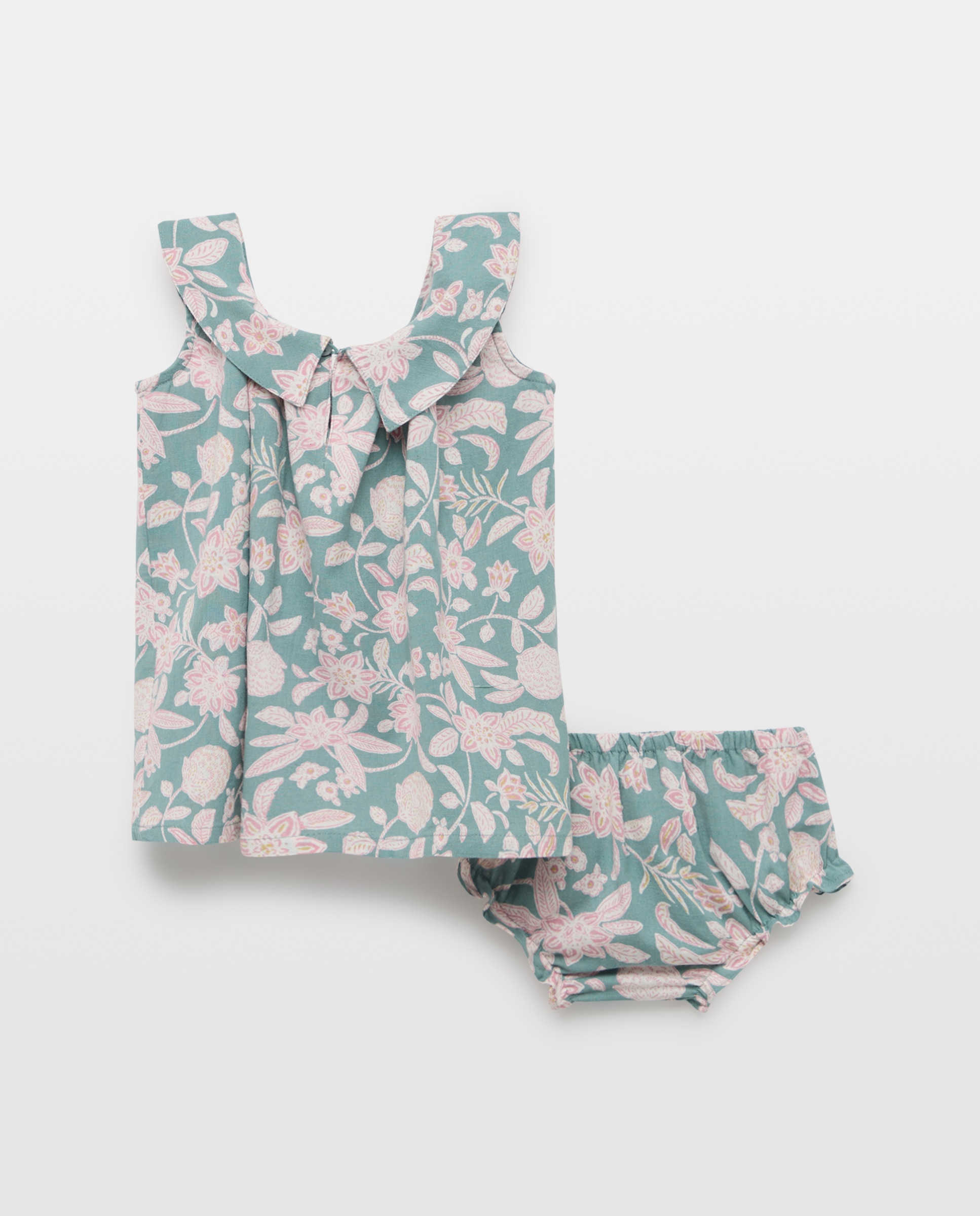 Vestido bebé niña con solapa estampado Verde Pato-2