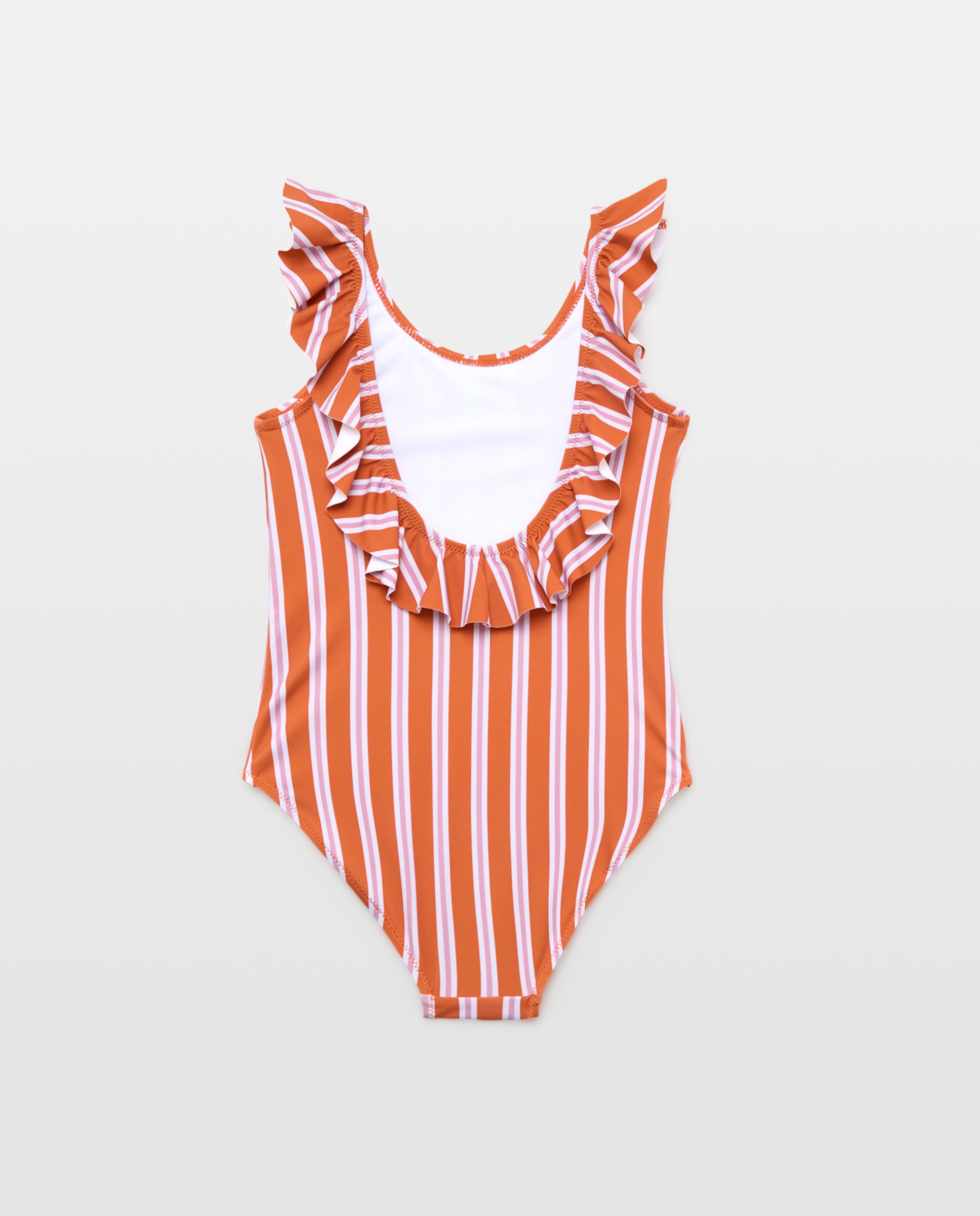 Bañador niña volante rayas 660 Naranja-2