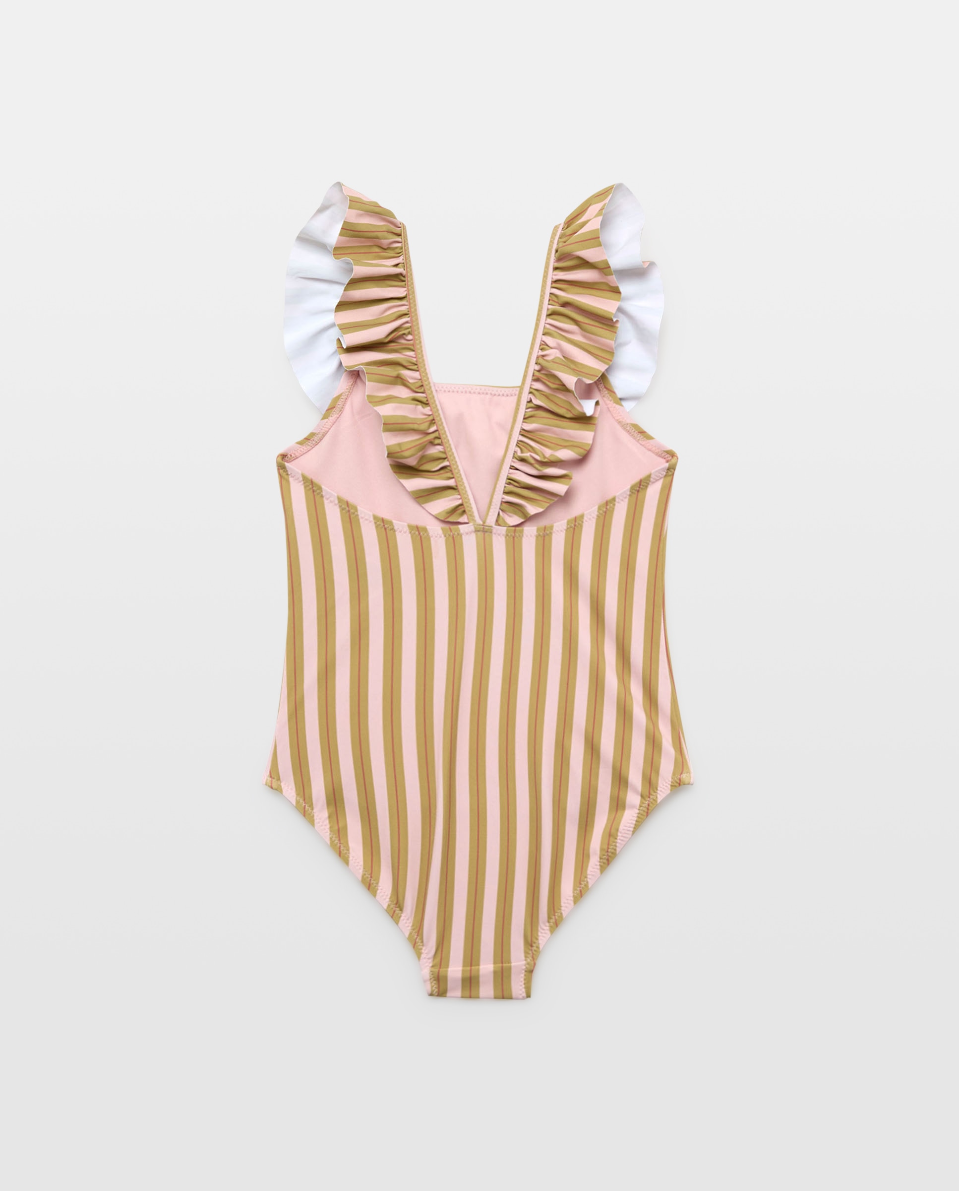 Bañador niña volante y rayas 560 Oliva-2