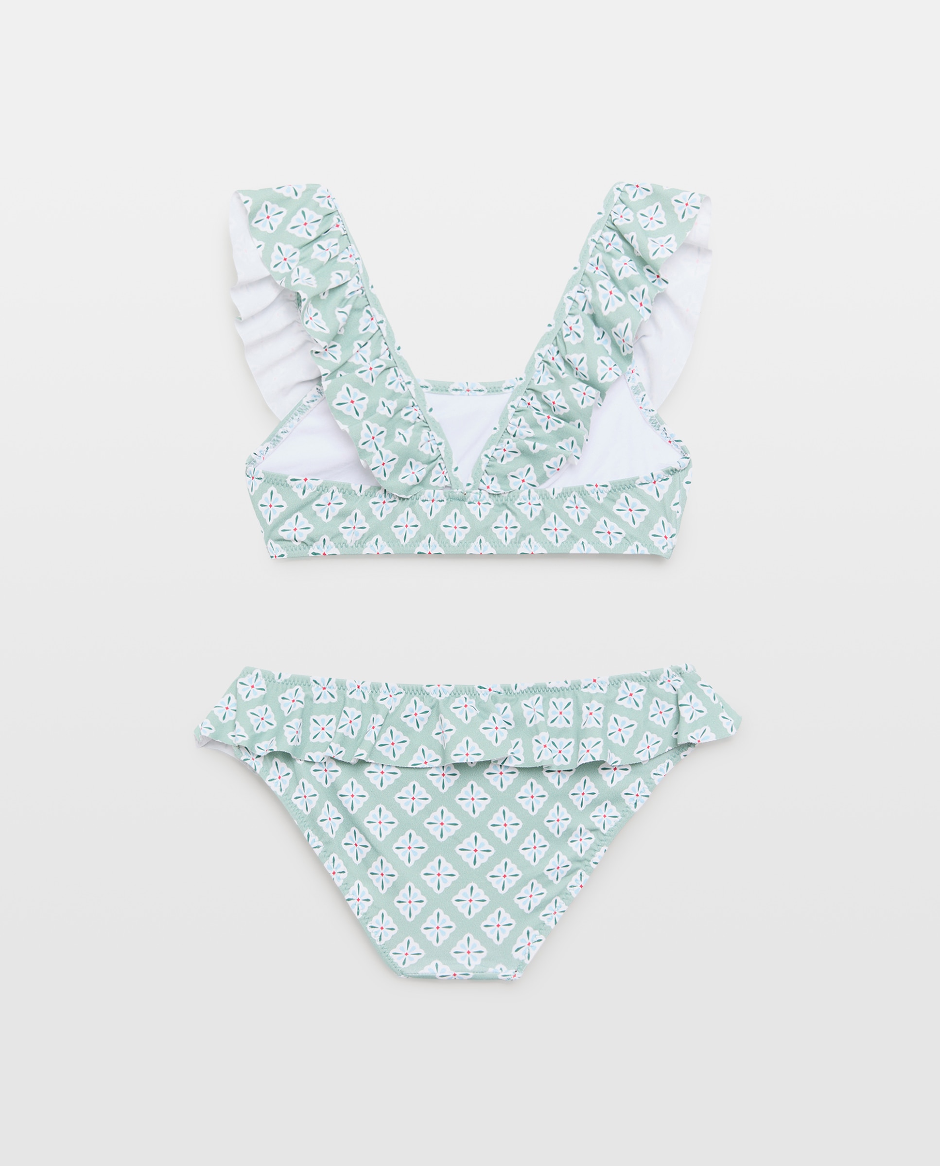 Bikini niña volante flores Verde-2