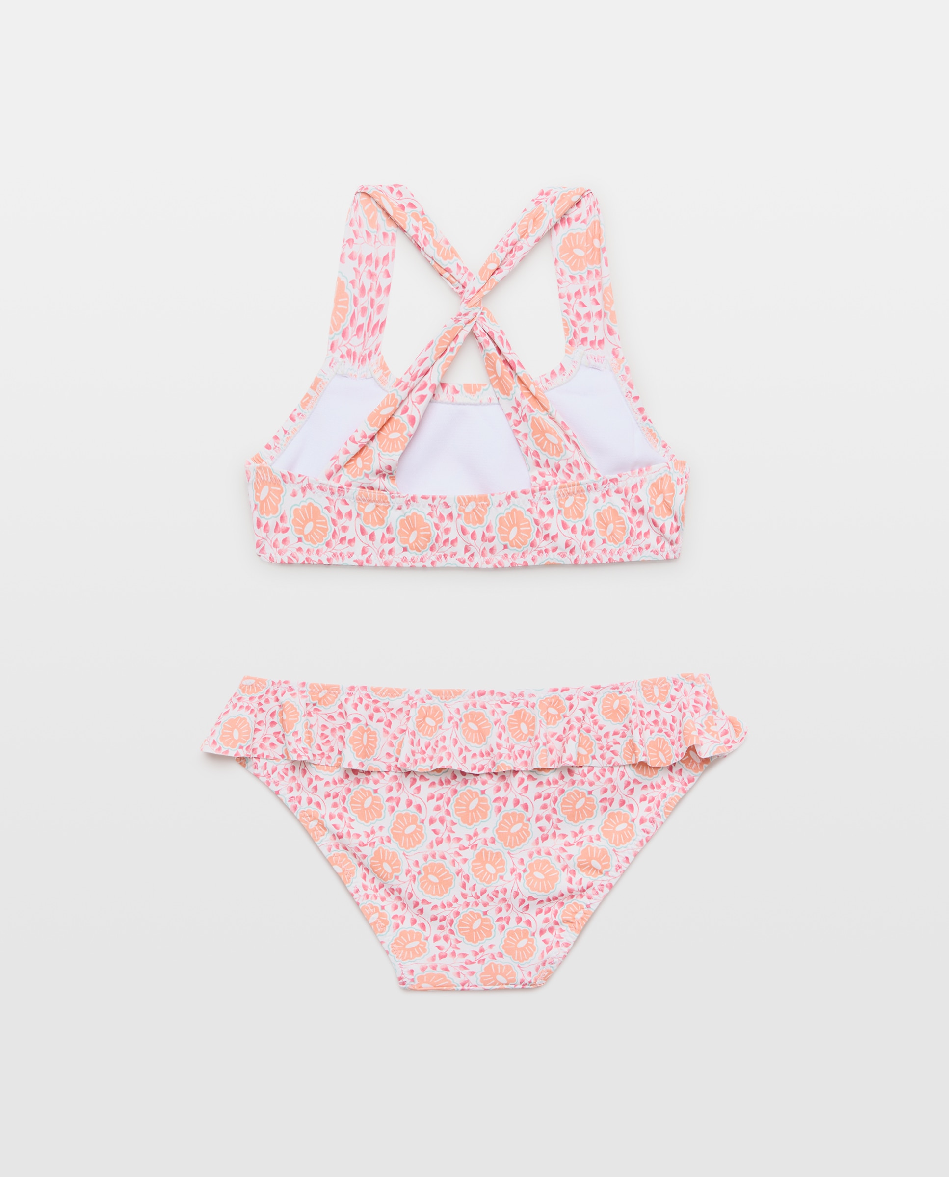 Bikini niña nudo flores 630 Coral-2