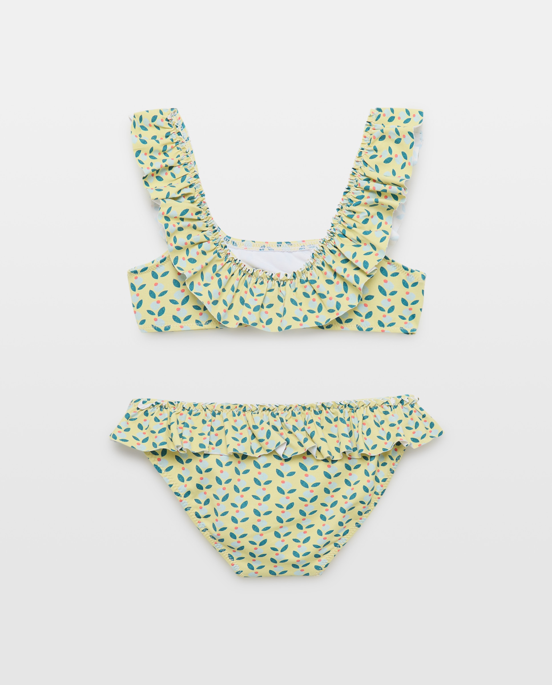 Bikini niña volante flor Pistacho-2