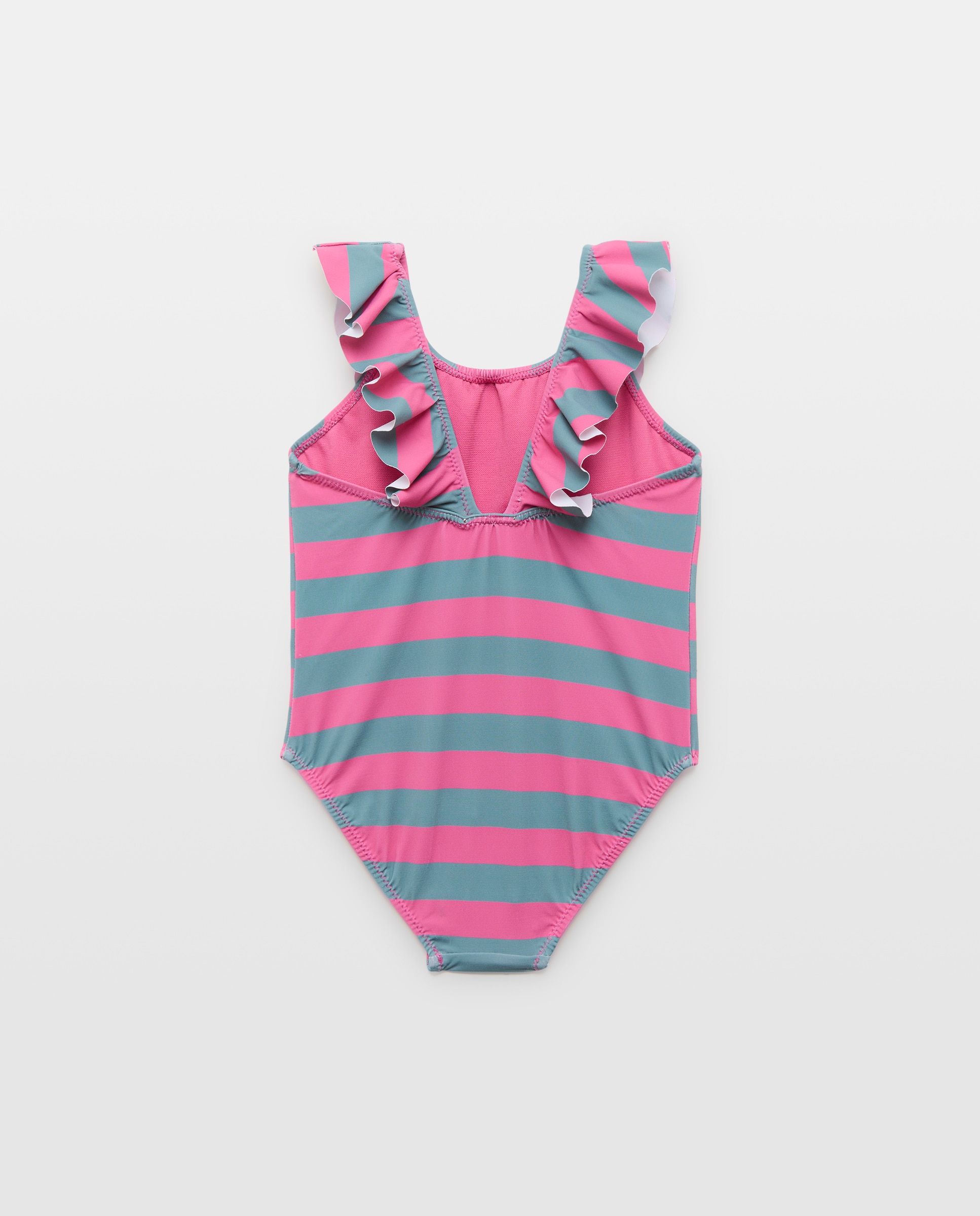 Bañador meses volante rayas 240 Fucsia-2