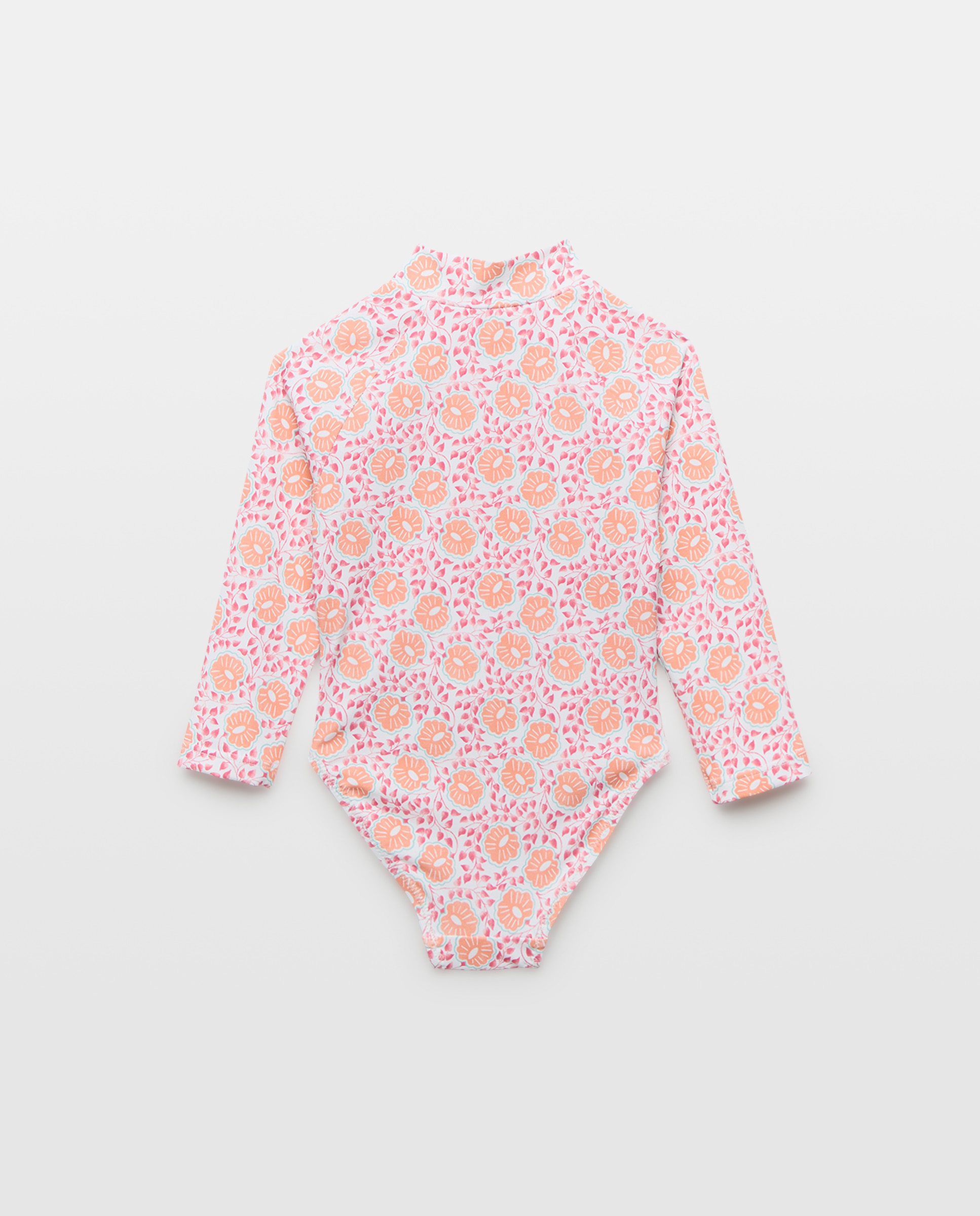 Bañador de bebé manga larga flores 630 Coral-2