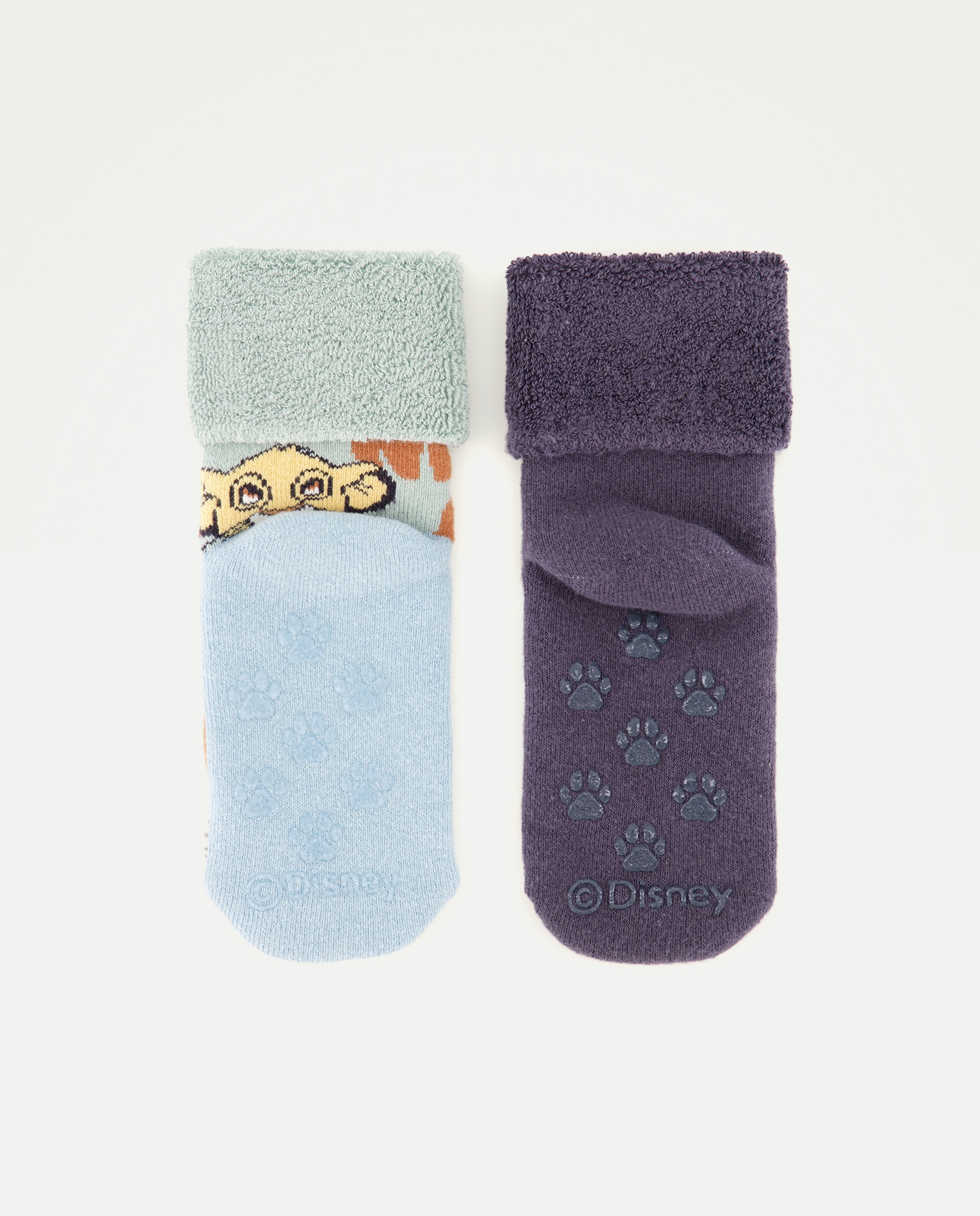 Pack de 2 Pares de Meias Antiderrapantes de Bebé com Fantasia O Rei Leão Cotton Juice Verde-2