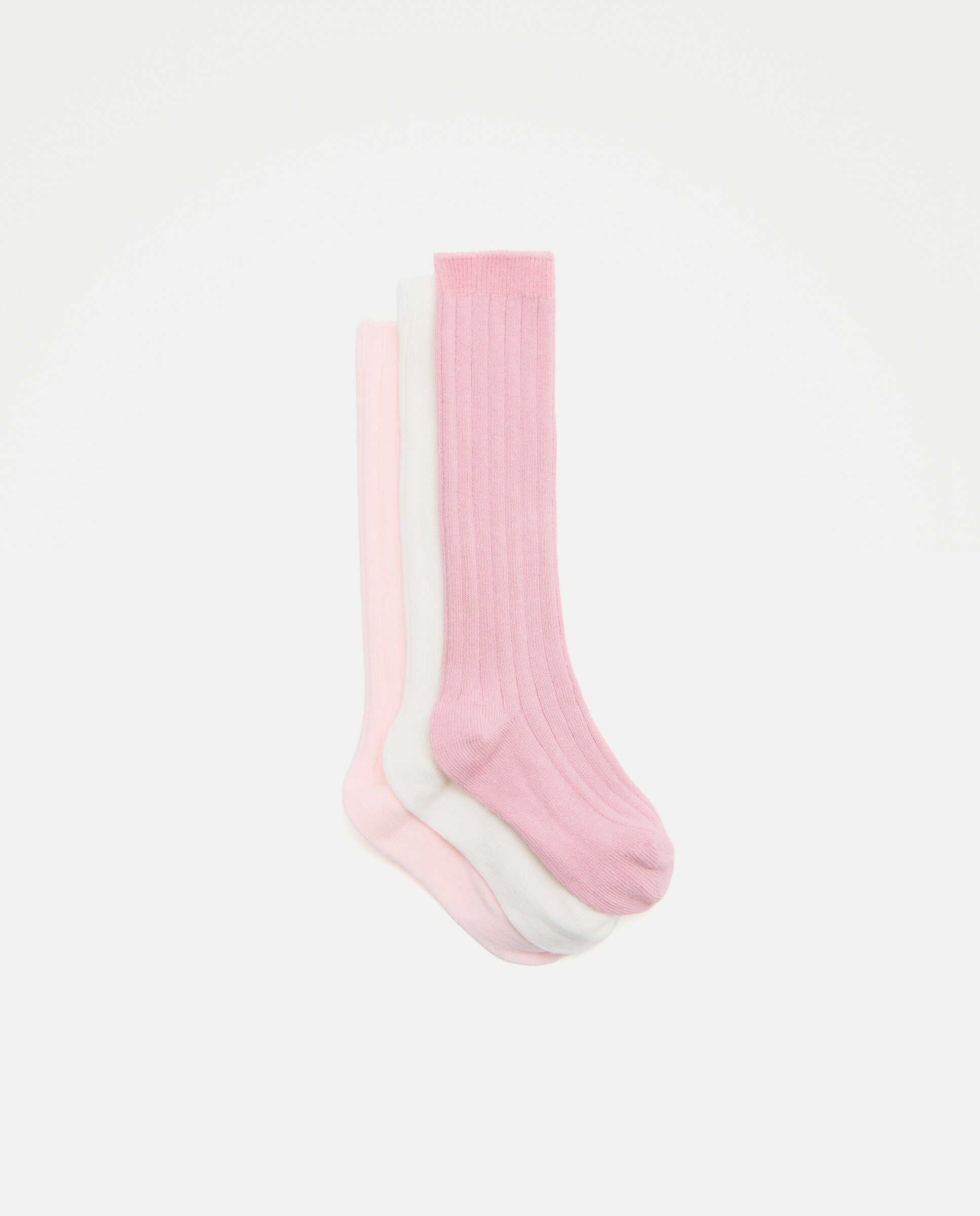 Imagem 0 de Pack de 3 Pares de Meias Altas Caneladas Lisas de Bebé