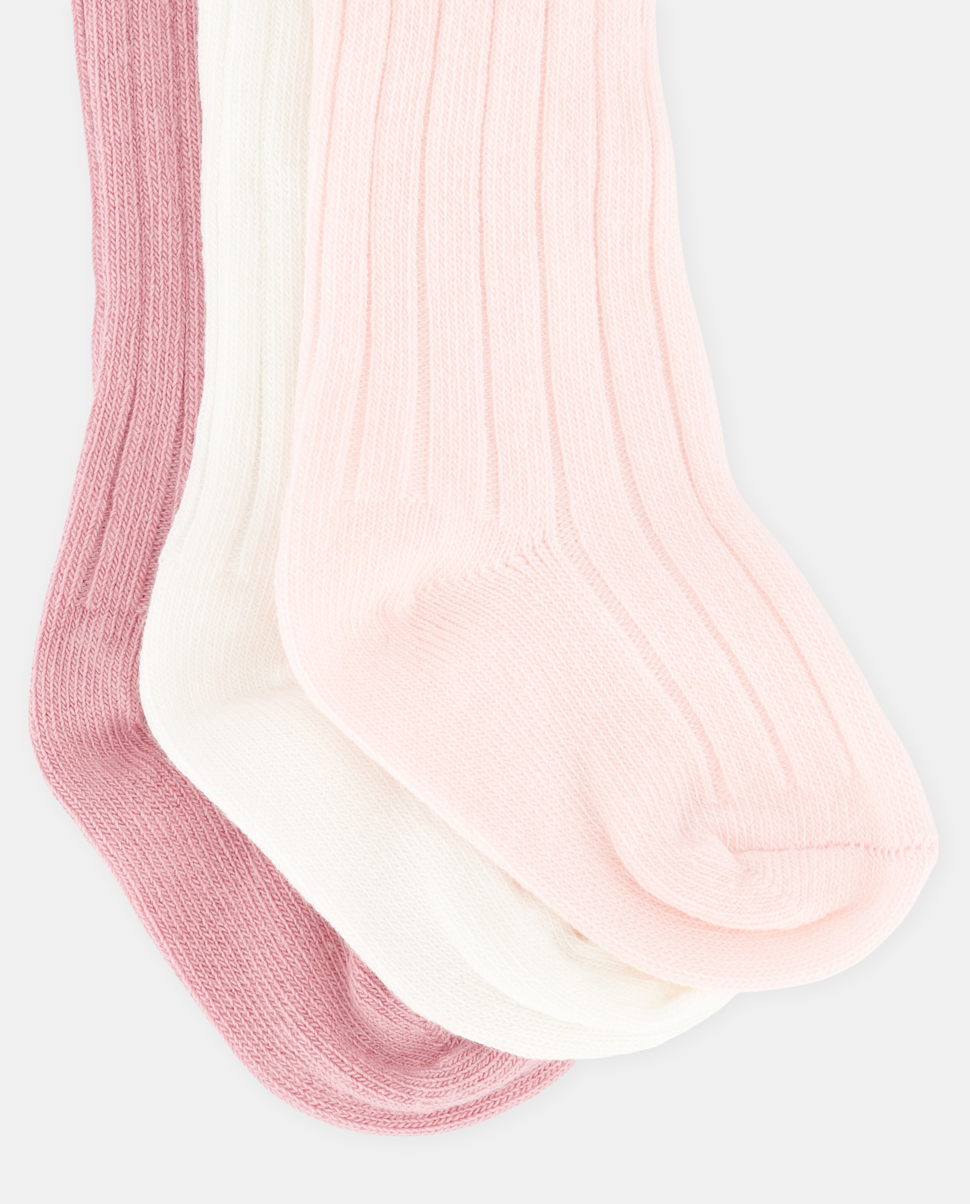Pack de 3 Pares de Meias Altas Caneladas Lisas de Bebé Cotton Juice Rosa-3
