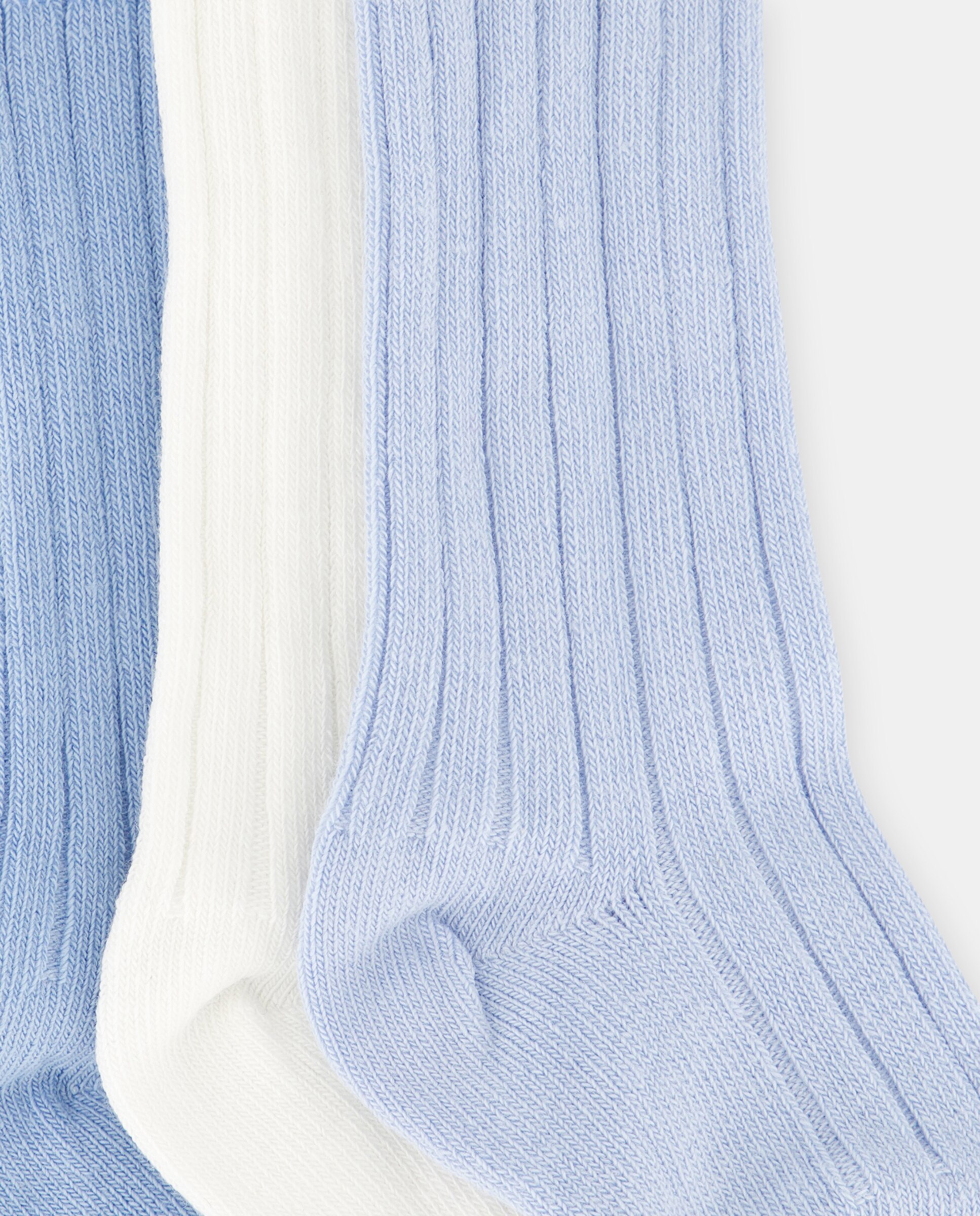 Pack de 3 Pares de Meias Altas Caneladas de Bebé Cotton Juice Azul-3
