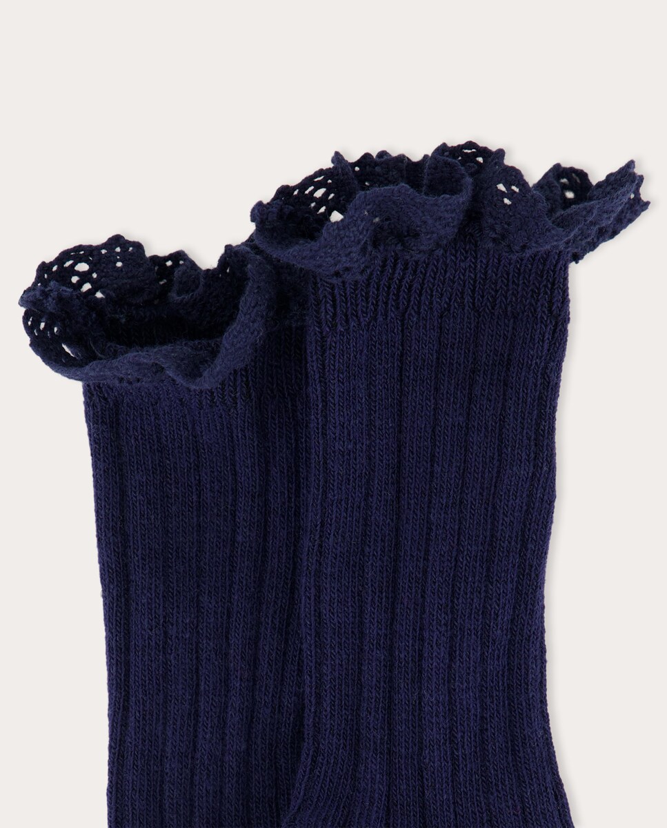 Meias Altas de Bebé com Renda Azul-marinho-2