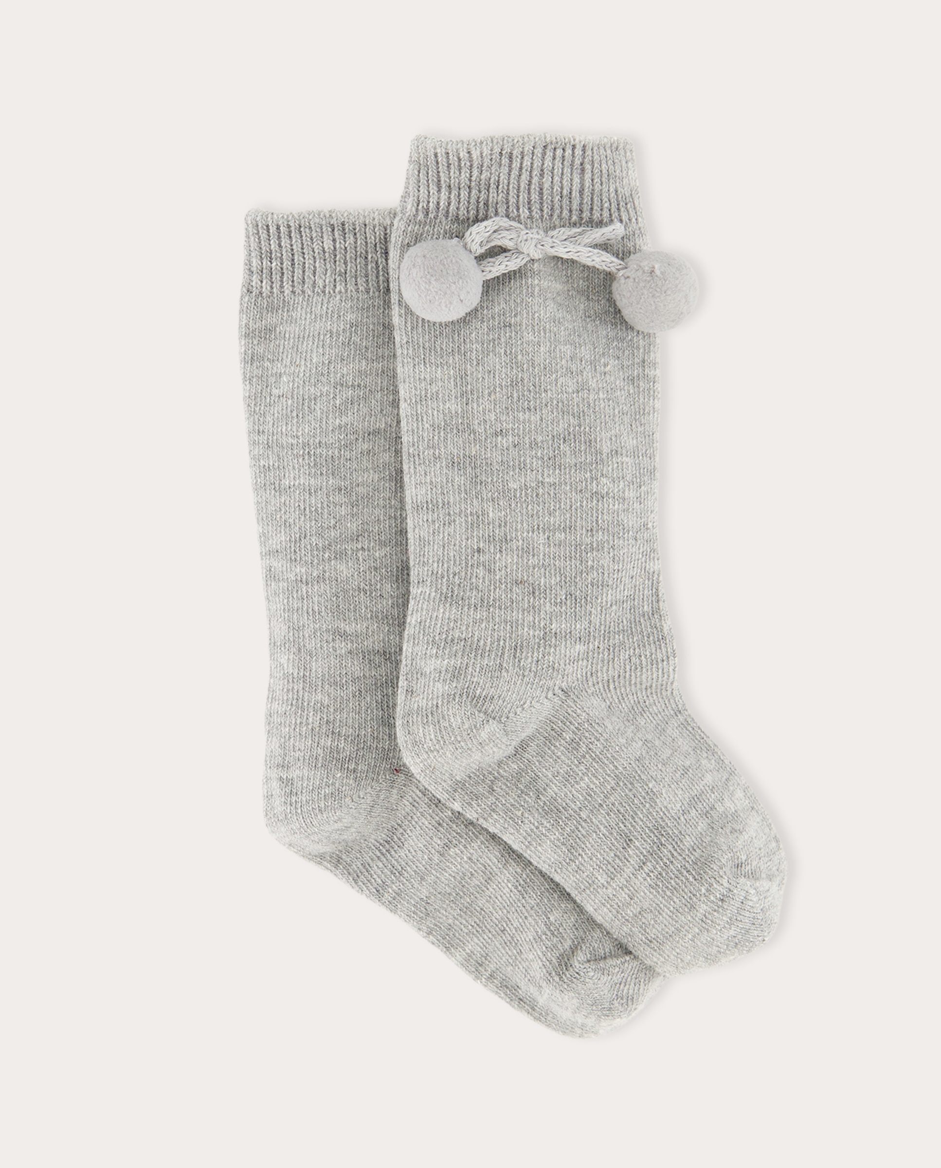 Meias Altas de Bebé com Pompom Cinzento-claro-1