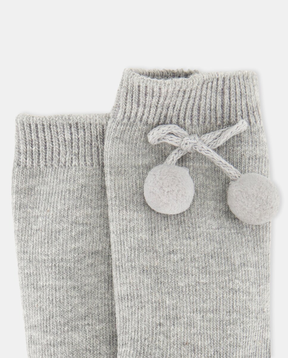 Meias Altas de Bebé com Pompom Cinzento-claro-2
