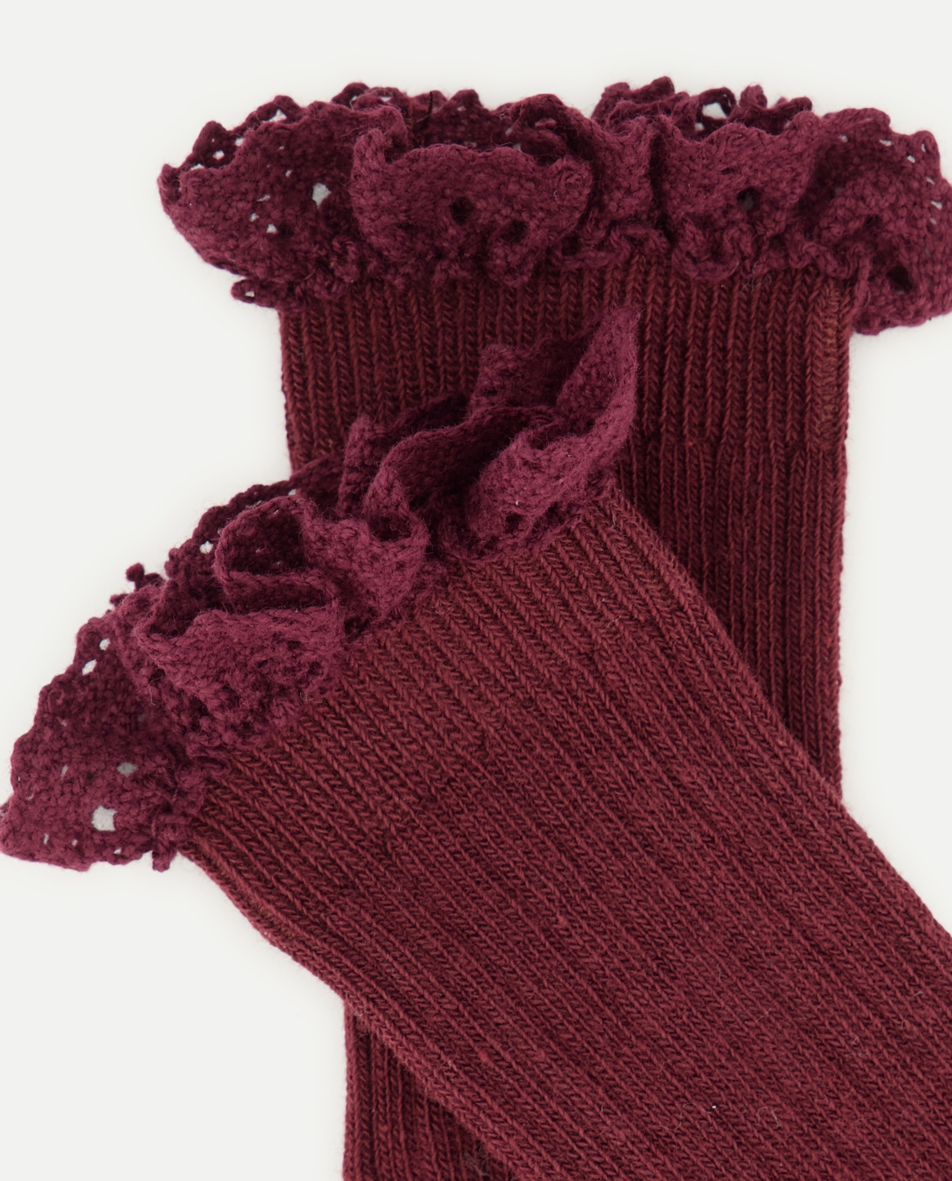 Meias Altas de Bebé com Renda Cotton Juice Bordeaux-2