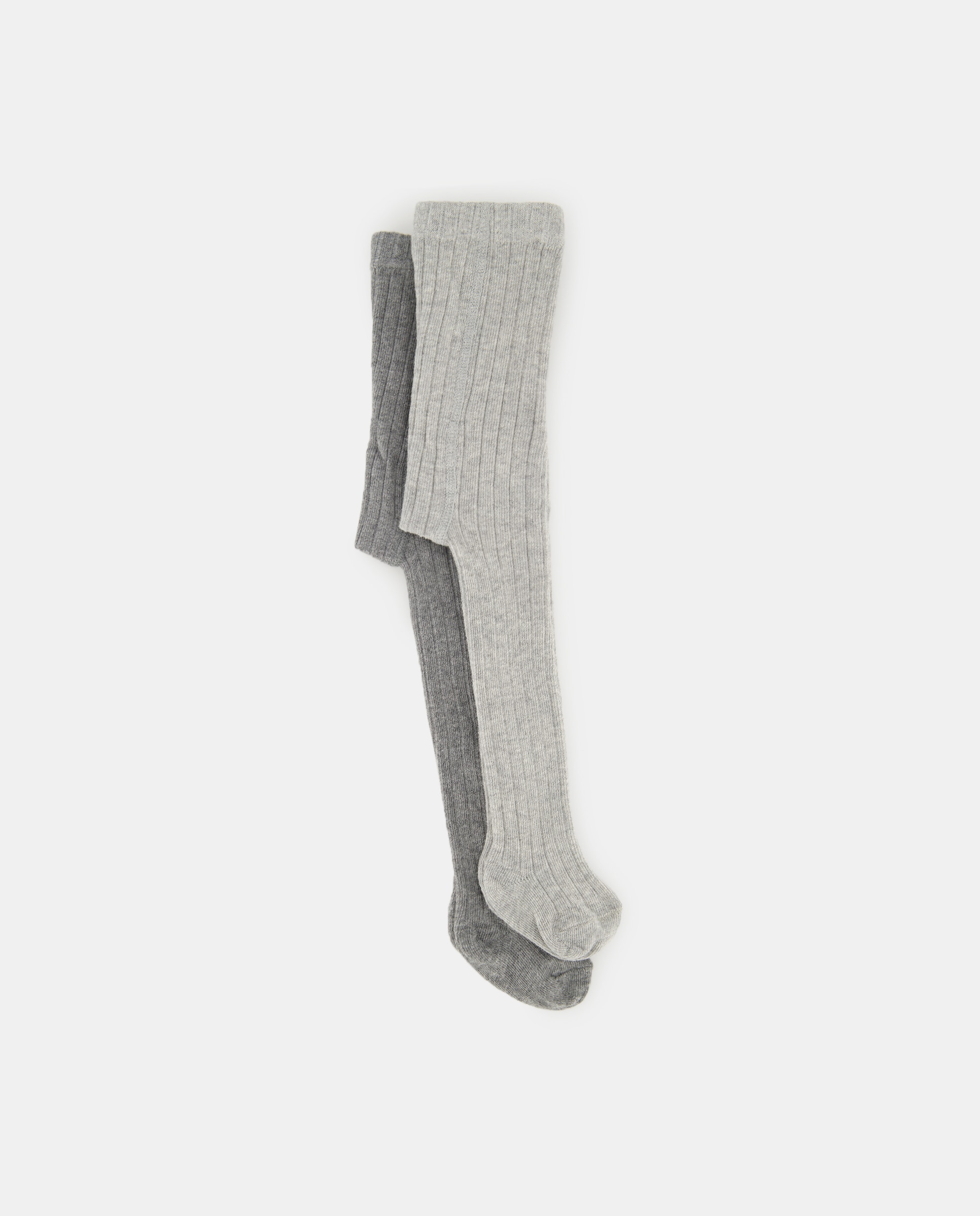 Pack de dos leotardos de canalé de bebé niña - Cotton Juice - Gris Gris-1