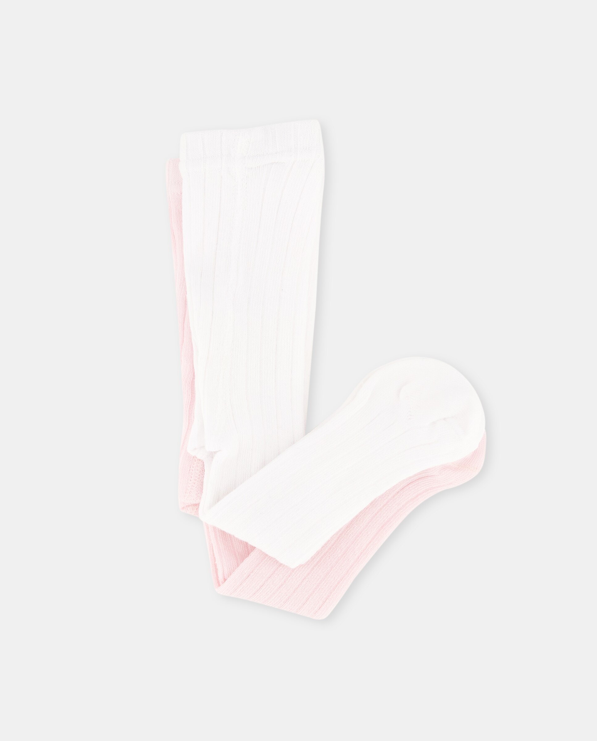 Pack de dos leotardos de canalé de bebé niña - Cotton Juice - Rosa Rosa-1