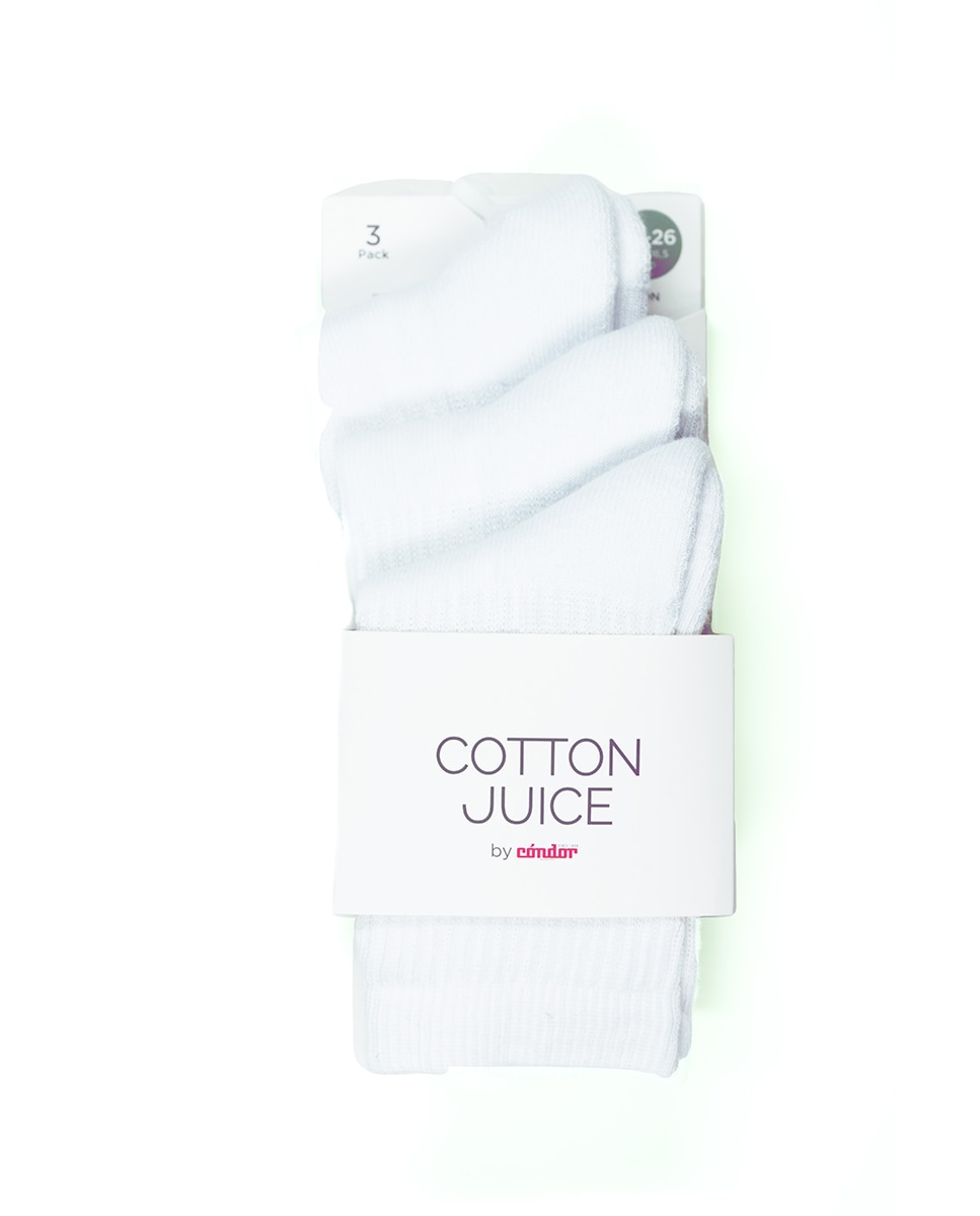 Conjunto de 3 Pares de Meias Desportivas Cotton Juice Branco-2