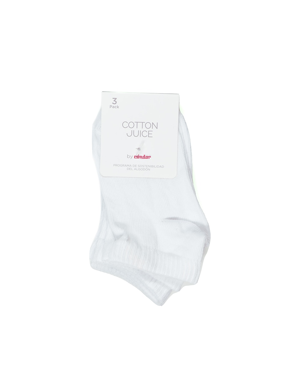 Conjunto de 3 Pares de Meias Desportivas Curtas Cotton Juice Branco-2
