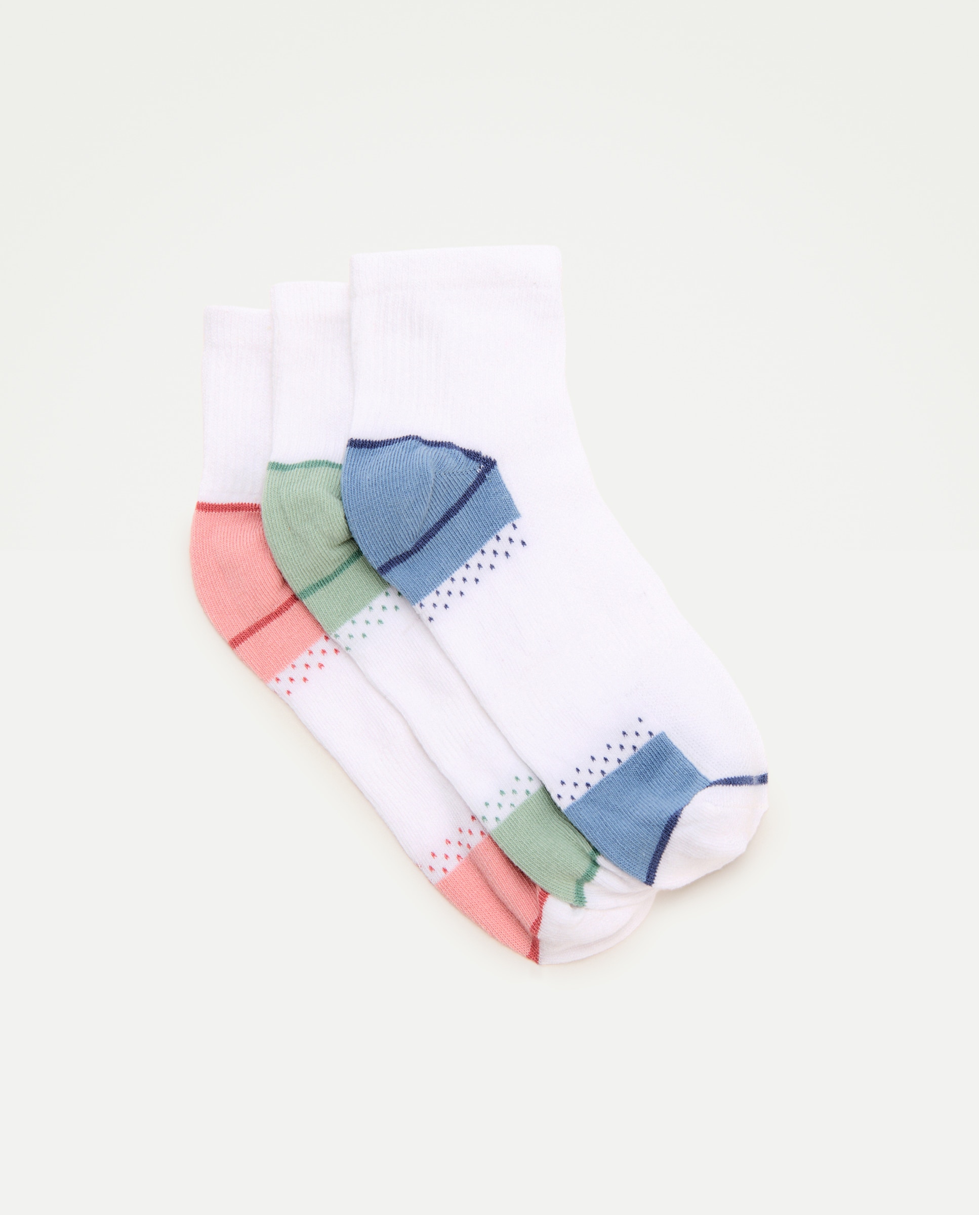 Pack de 3 calcetines deportivos cortos rayas de niña - Cotton Juice - Blanco Blanco-1