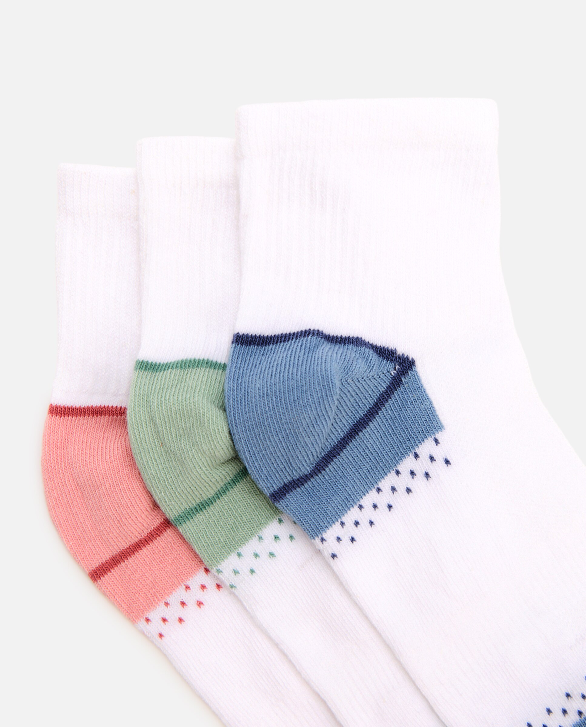 Pack de 3 calcetines deportivos cortos rayas de niña - Cotton Juice - Blanco Blanco-2