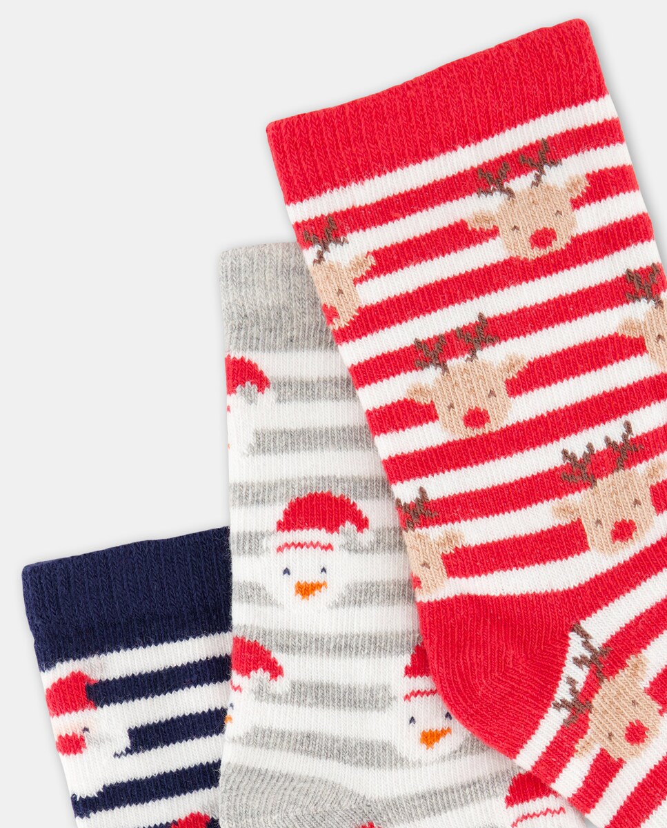 Pack de 3 Pares de Meias Curtas de Bebé com Estampado de Natal Multicolor-2
