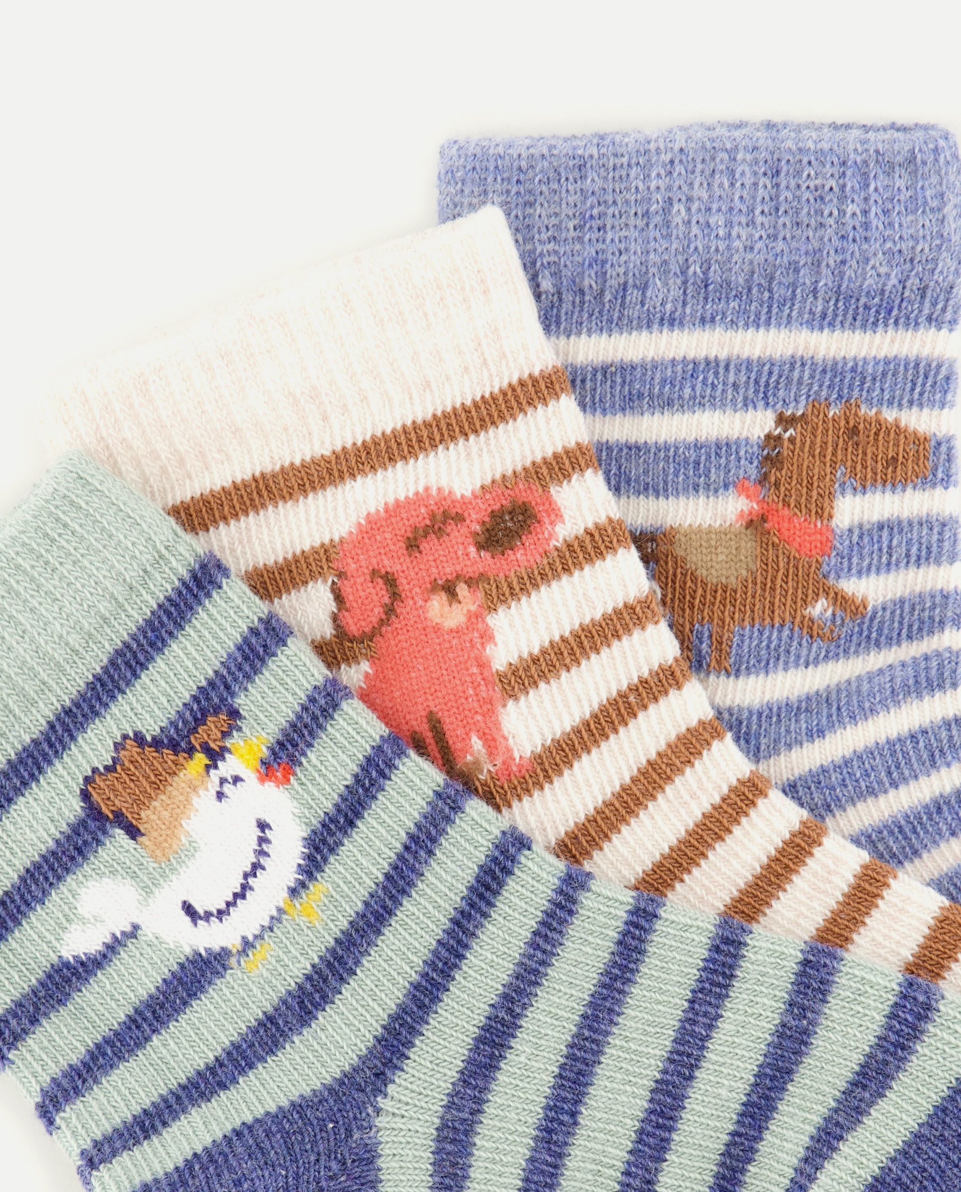 Pack de 3 Meias Curtas com Estampado de Riscas Posicionais para Bebé Cotton Juice Multicolor-2